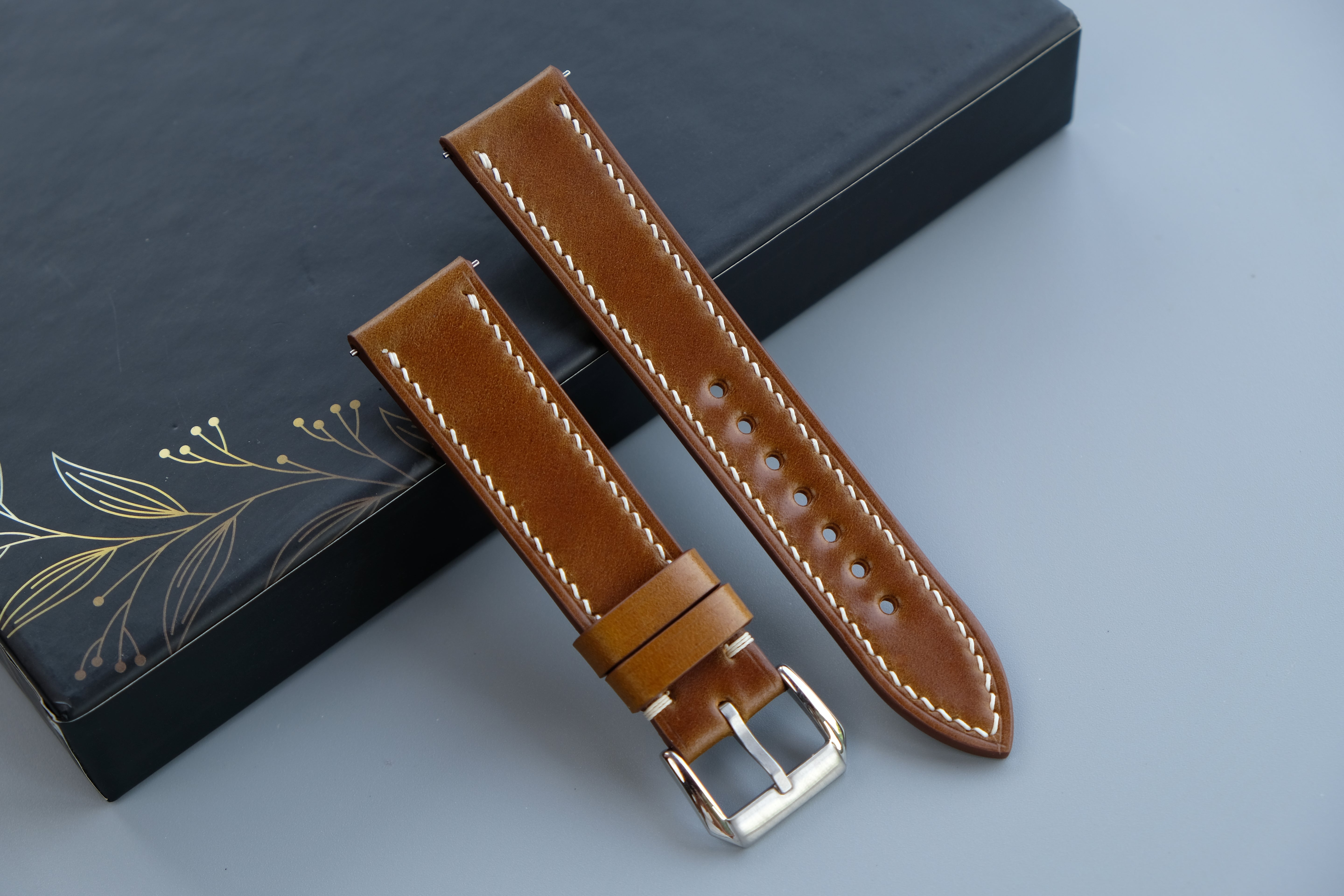 Amber Brown Shinki Hikaku Shell Cordovan Strap - Custom Sizes 10mm to 26mm