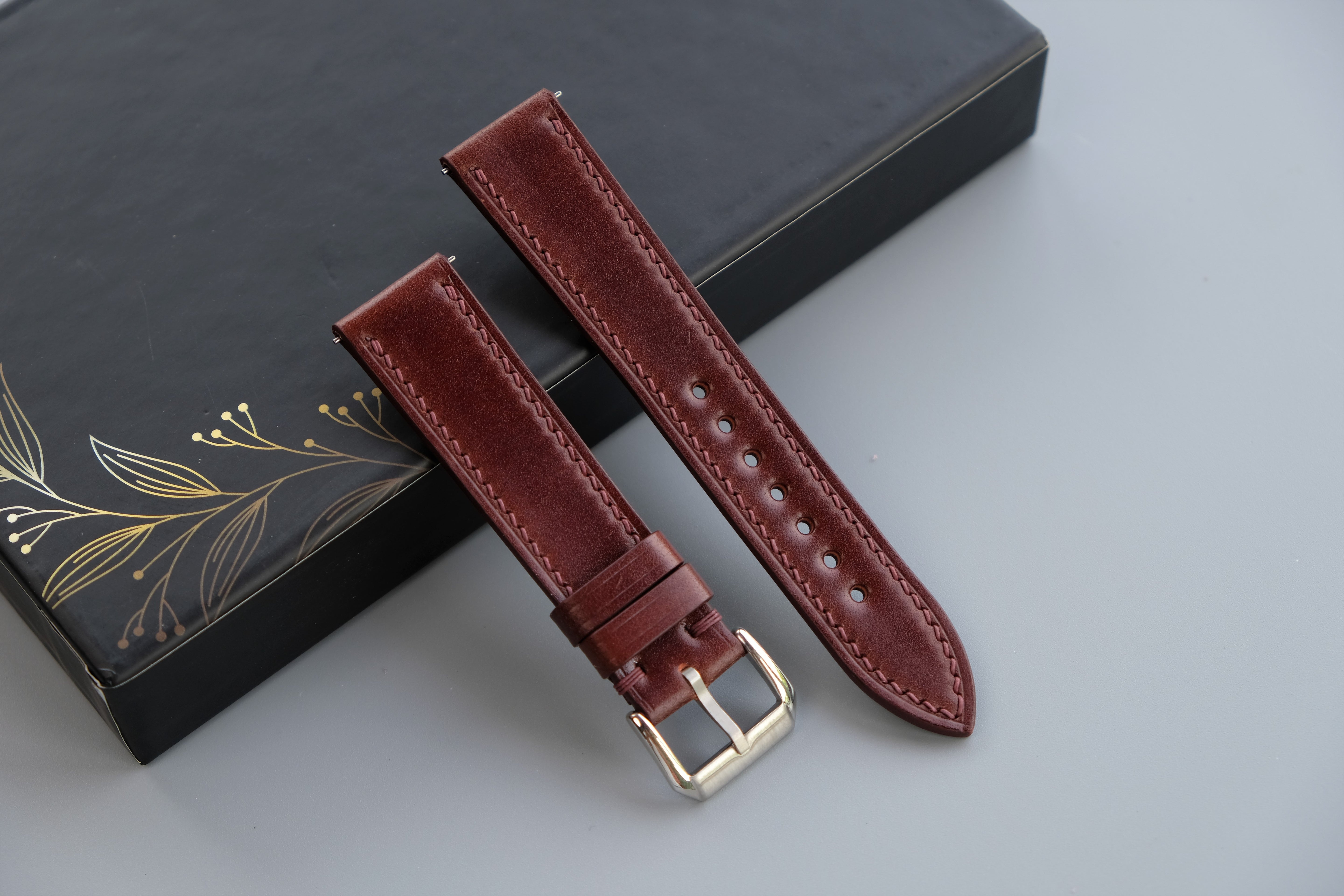 Dark Burgundy Shinki Hikaku Shell Cordovan Strap