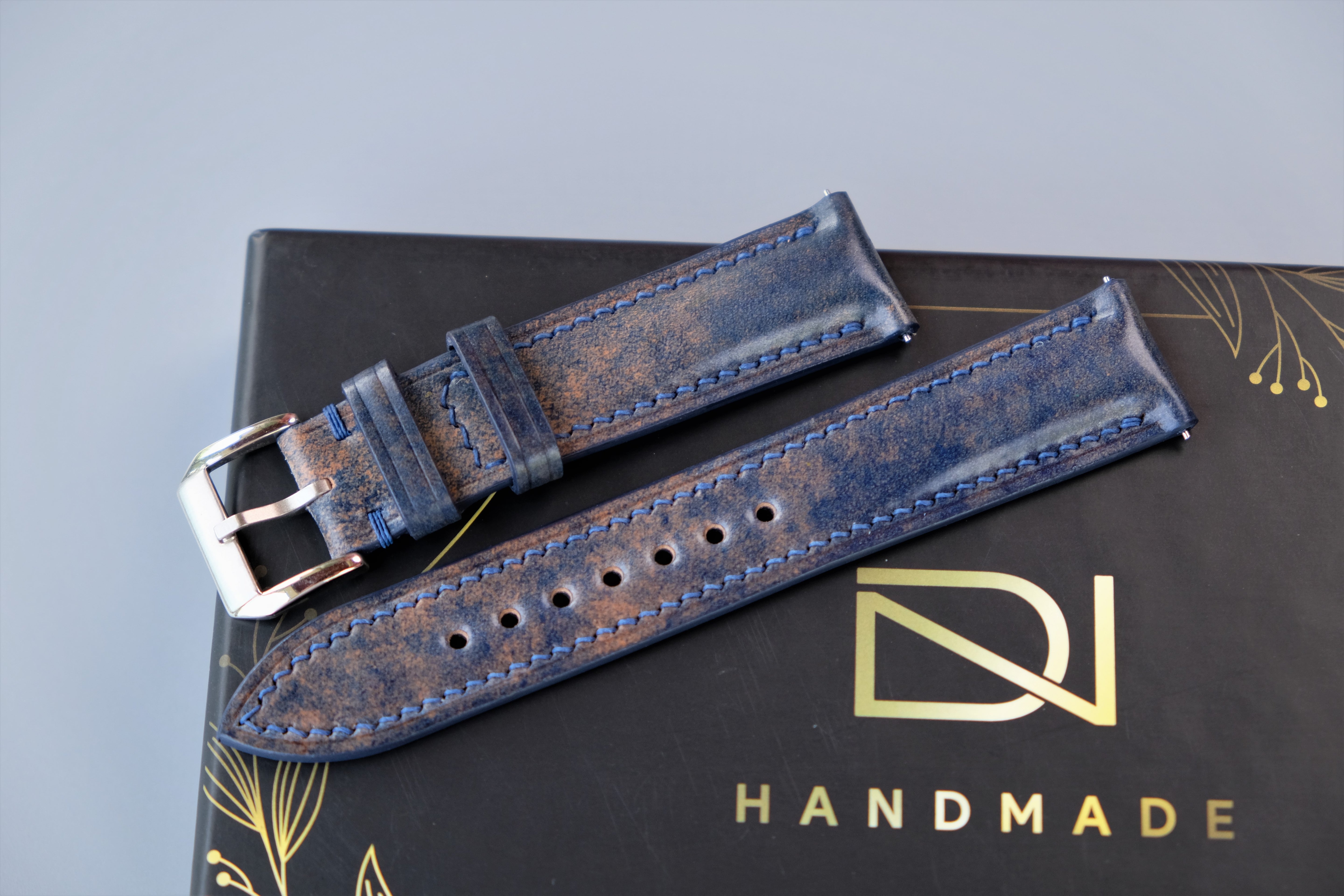 MARBLED BLUE Rocado Shell Cordovan Watch Strap – Custom Sizes 10mm to 26mm