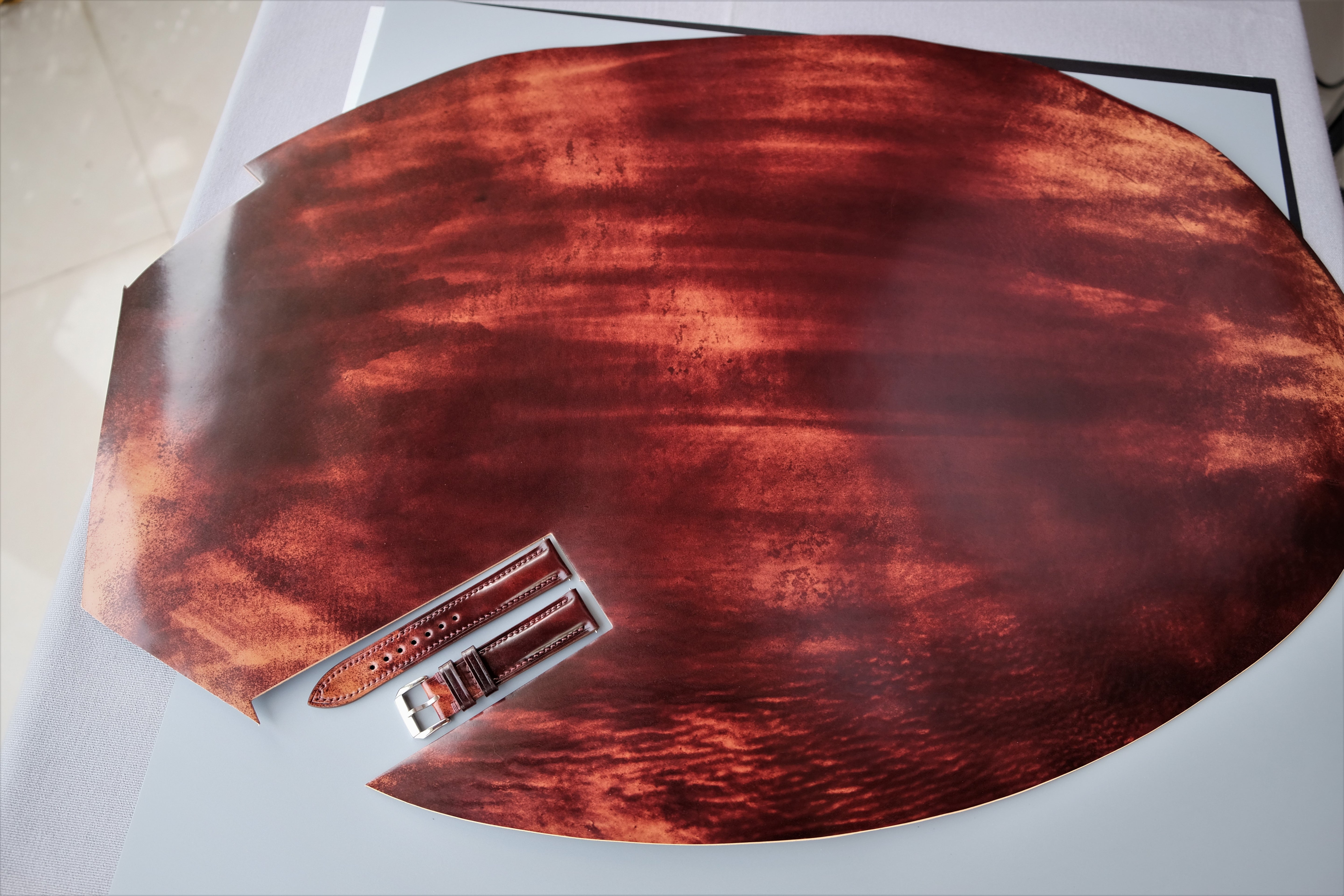 MARBLED BURGUNDY Rocado Shell Cordovan Watch Strap – Custom Sizes 10mm to 26mm