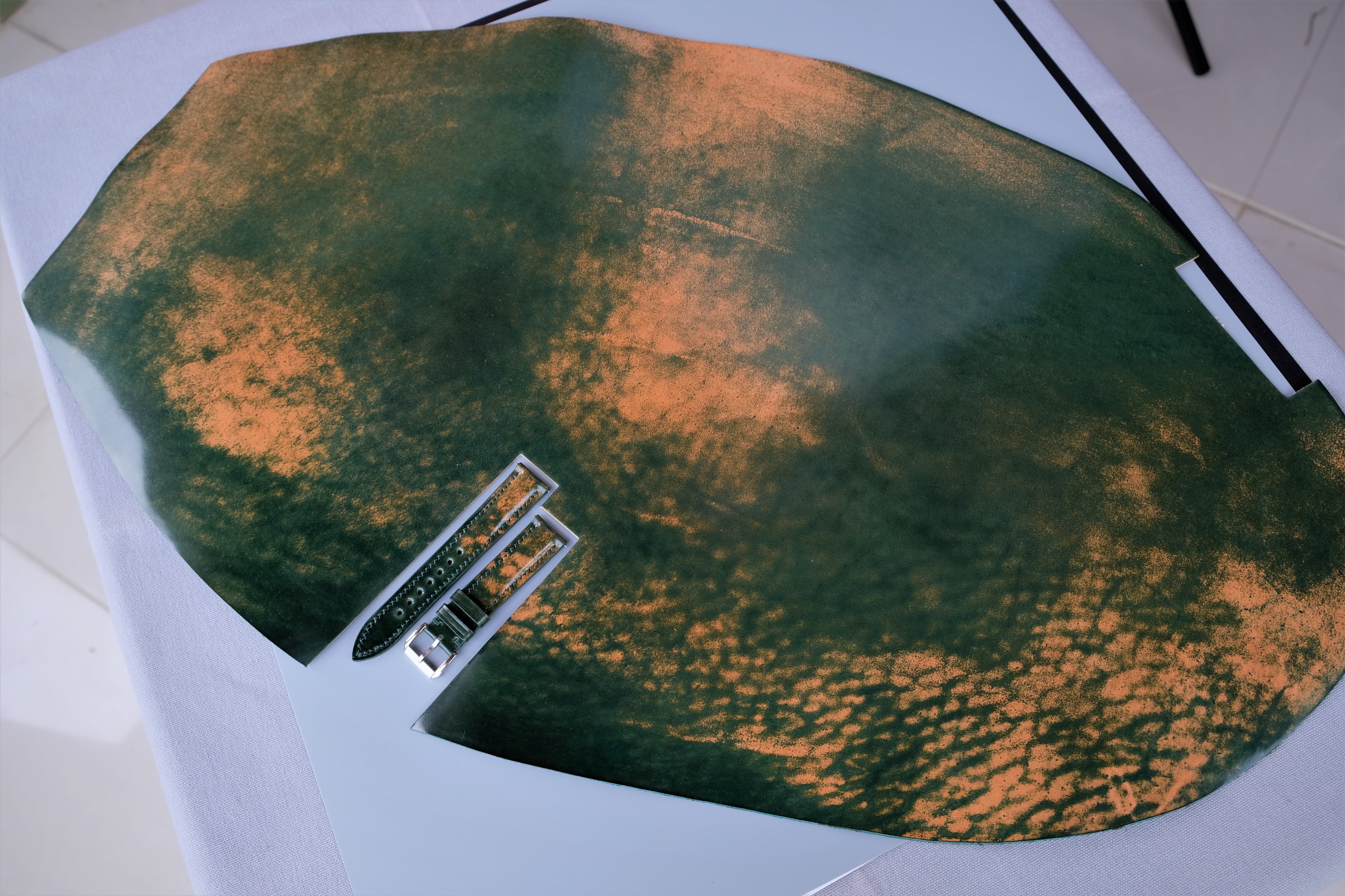 MARBLED GREEN Rocado Shell Cordovan Watch Strap – Custom Sizes 10mm to 26mm