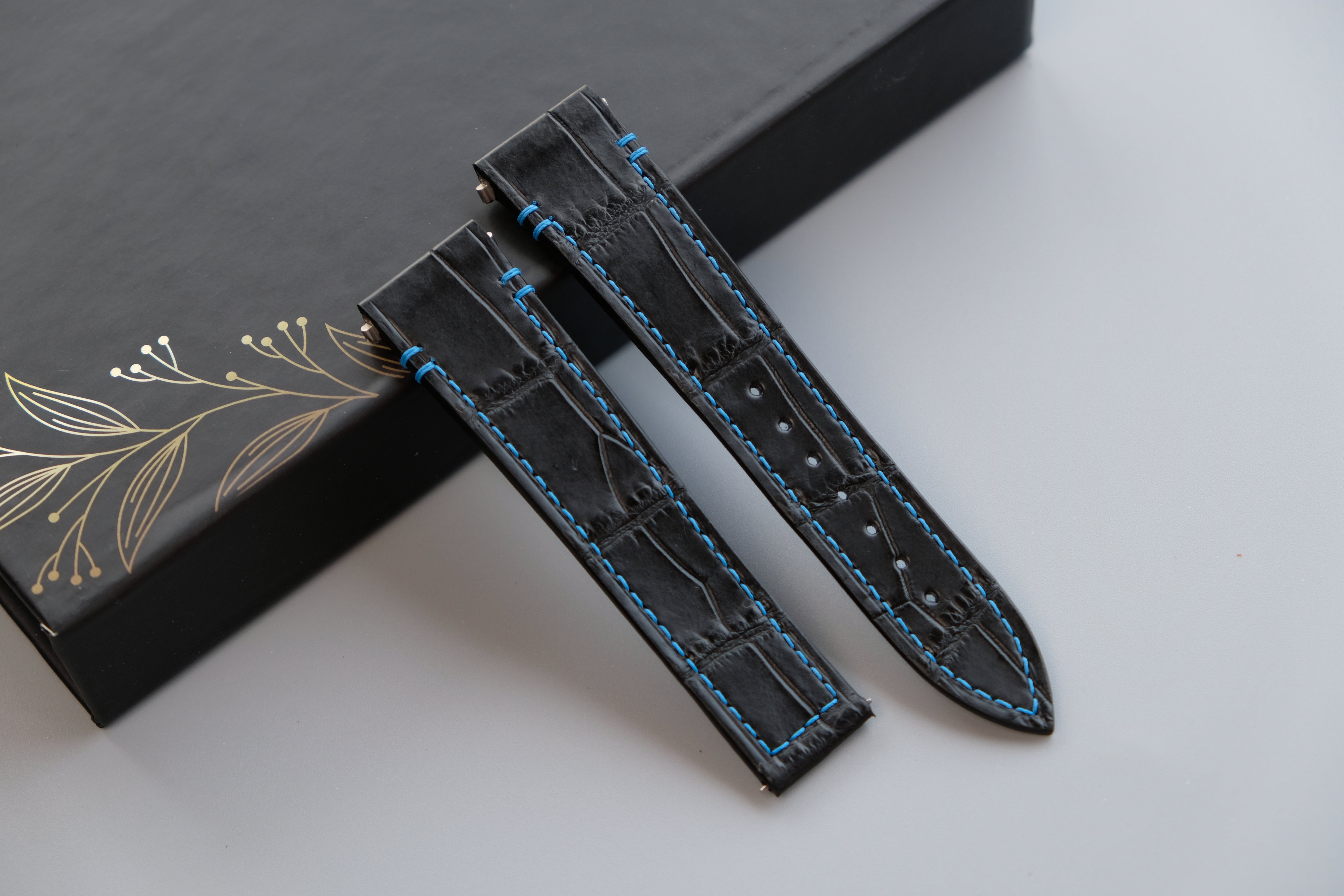 Black Alligator Leather Watch Strap for Cartier Santos – Custom Sizes 21mm/18.5mm