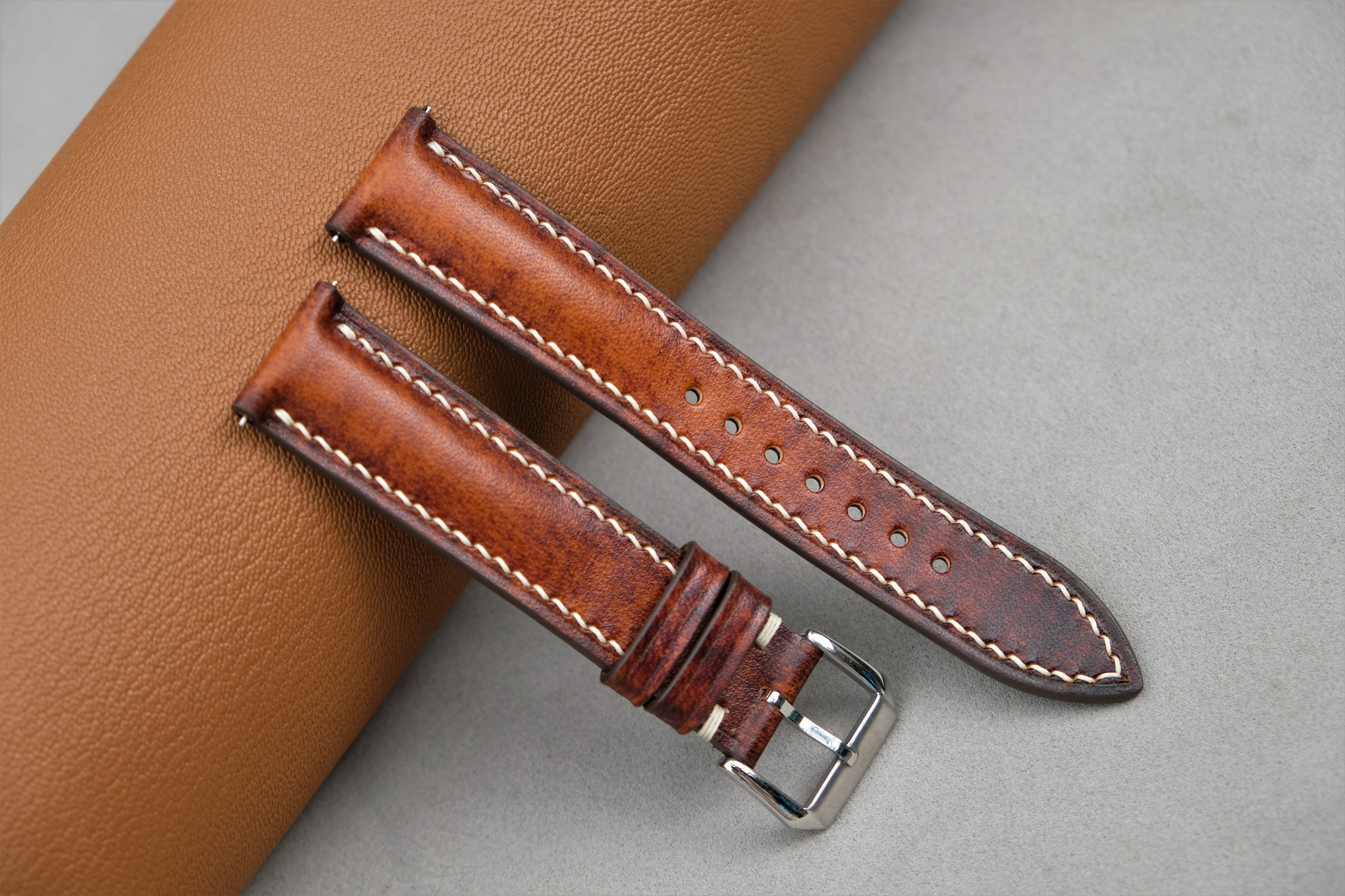 PATINA Light Brown Veg-Tan Leather Watch Strap – Custom Sizes 16mm to 26mm