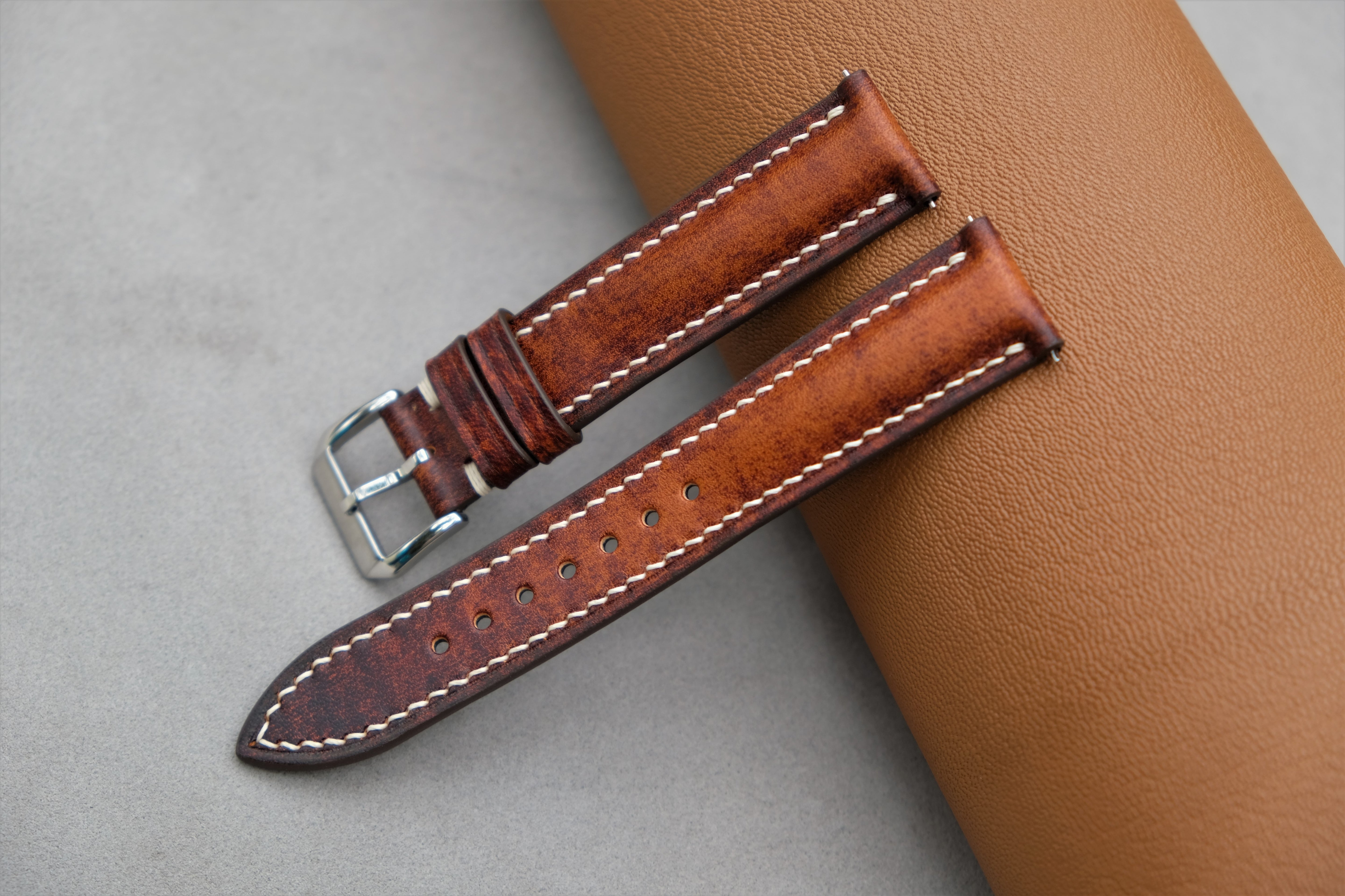 PATINA Light Brown Veg-Tan Leather Watch Strap – Custom Sizes 16mm to 26mm