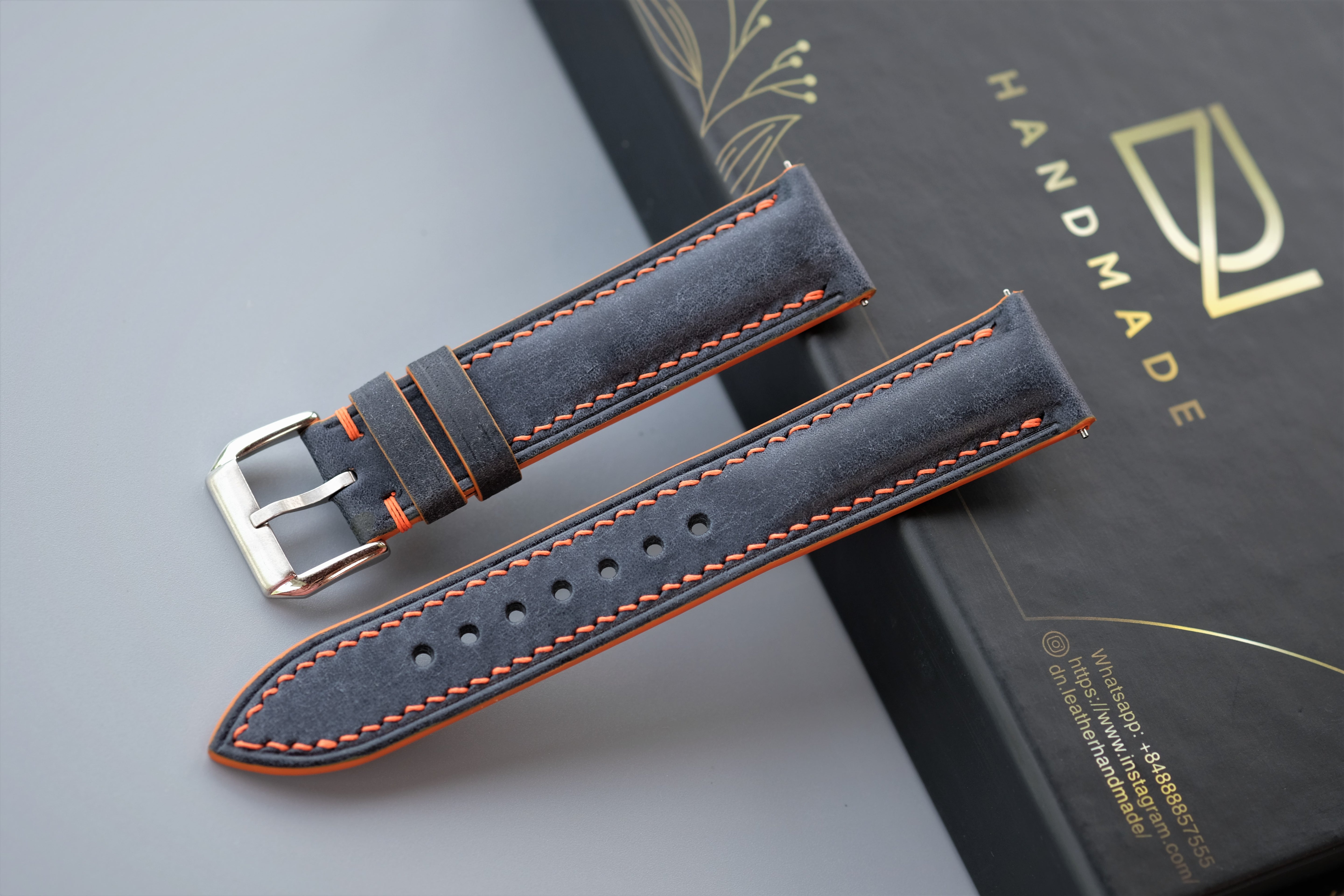 Dark Blue Pueblo Leather Watch Strap – Custom Sizes 10mm to 26mm