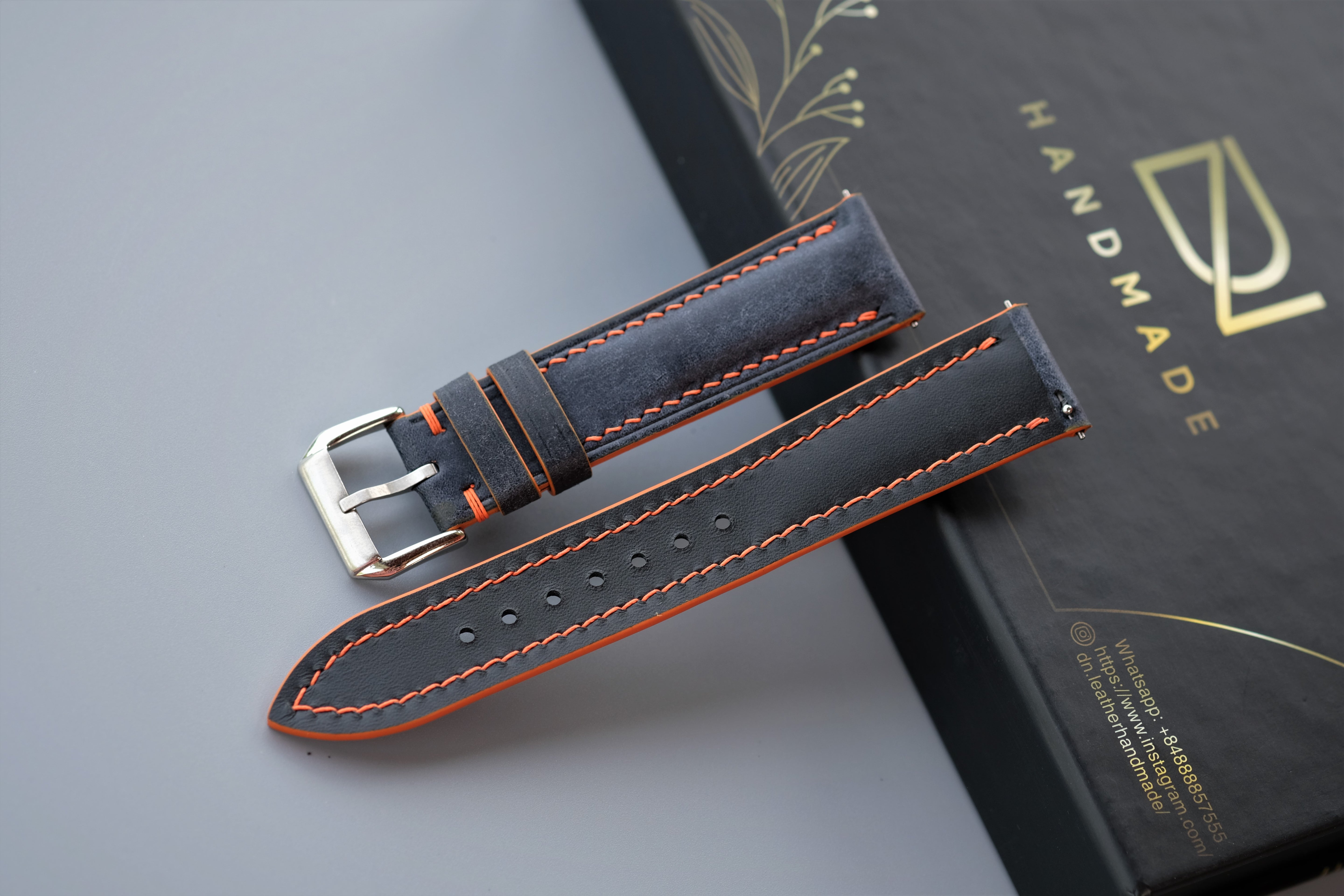 Dark Blue Pueblo Leather Watch Strap – Custom Sizes 10mm to 26mm