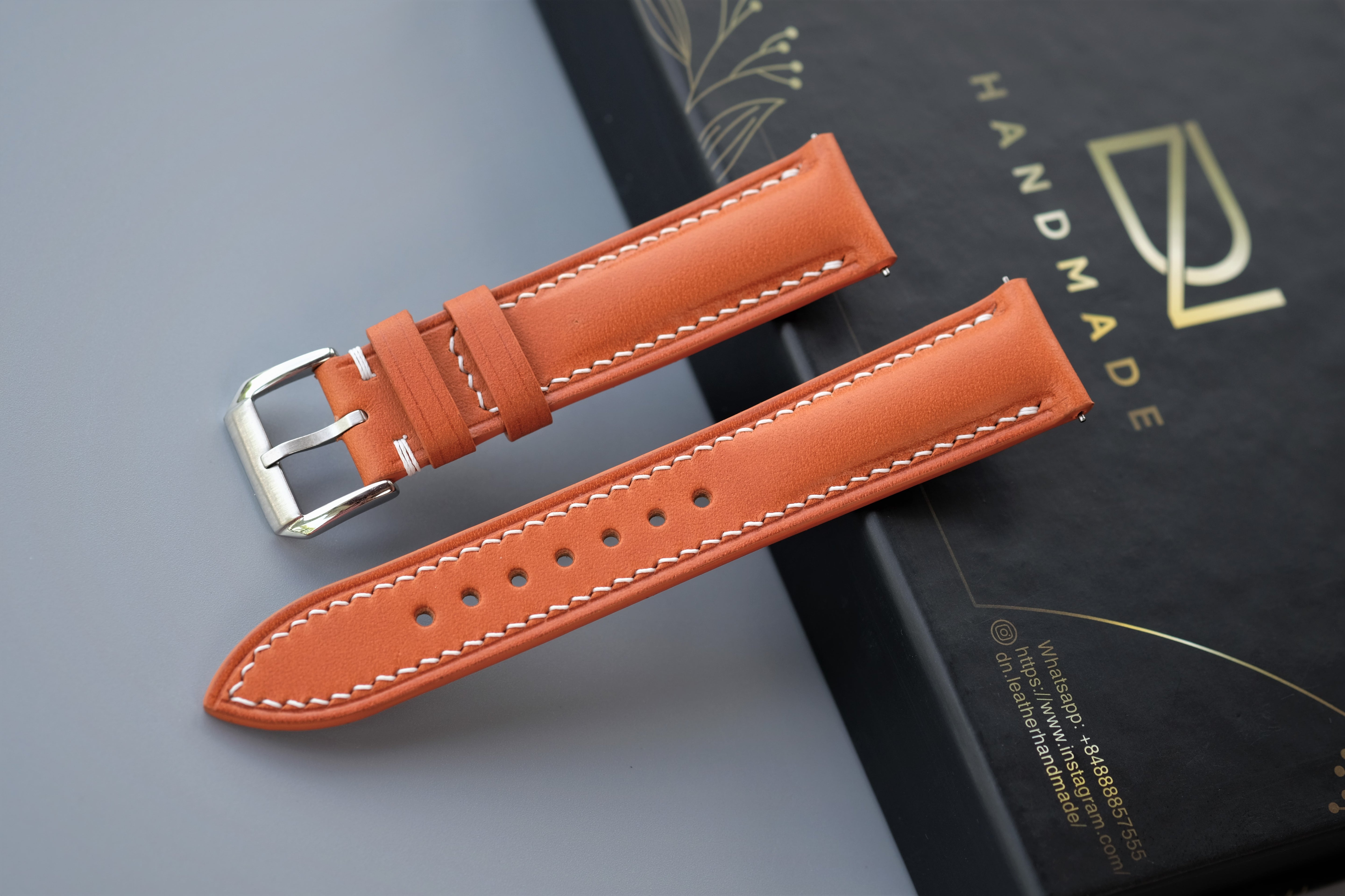 Light Orange BUTTERO Leather Watch Strap – Custom Sizes 10mm to 26mm