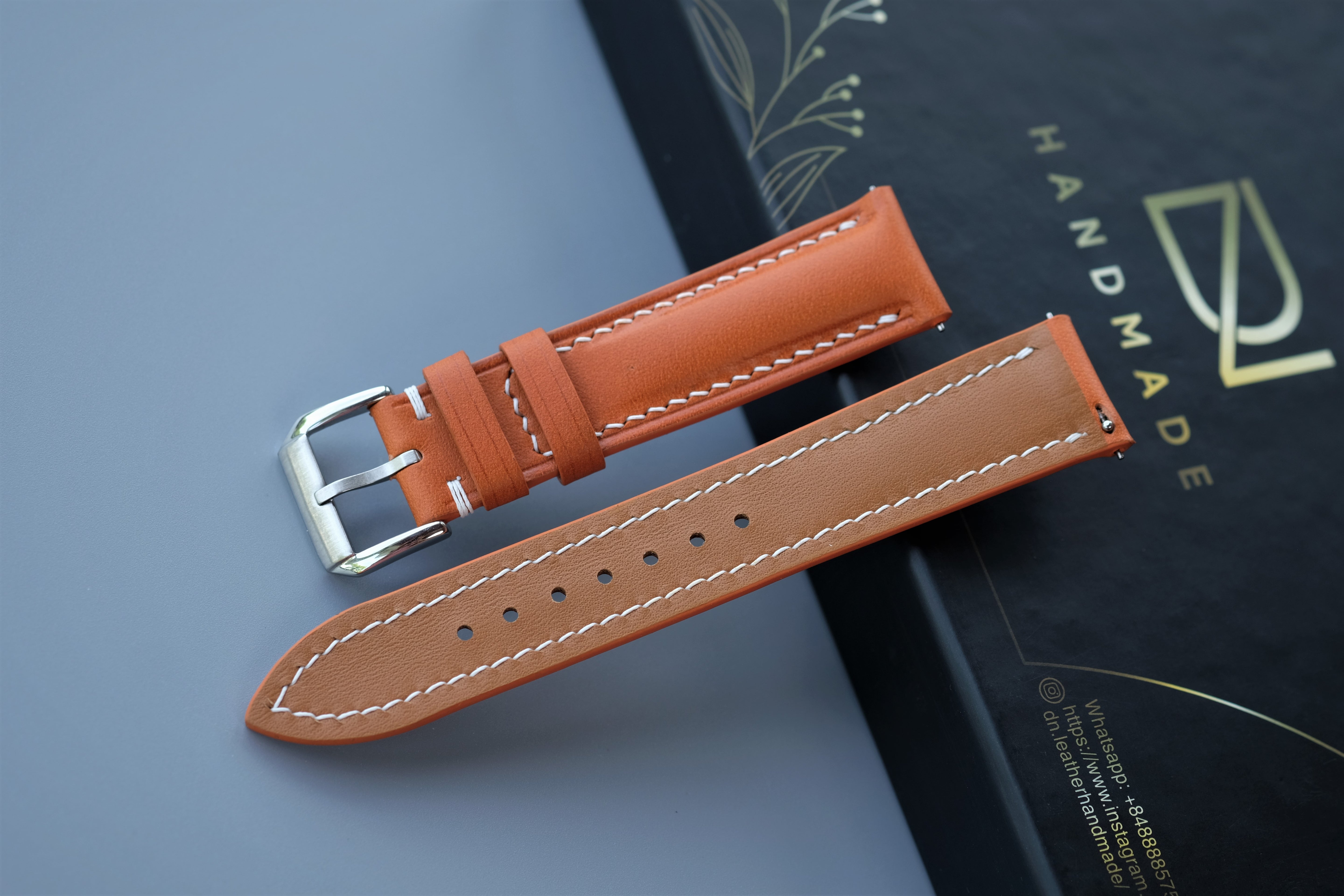 Light Orange BUTTERO Leather Watch Strap – Custom Sizes 10mm to 26mm