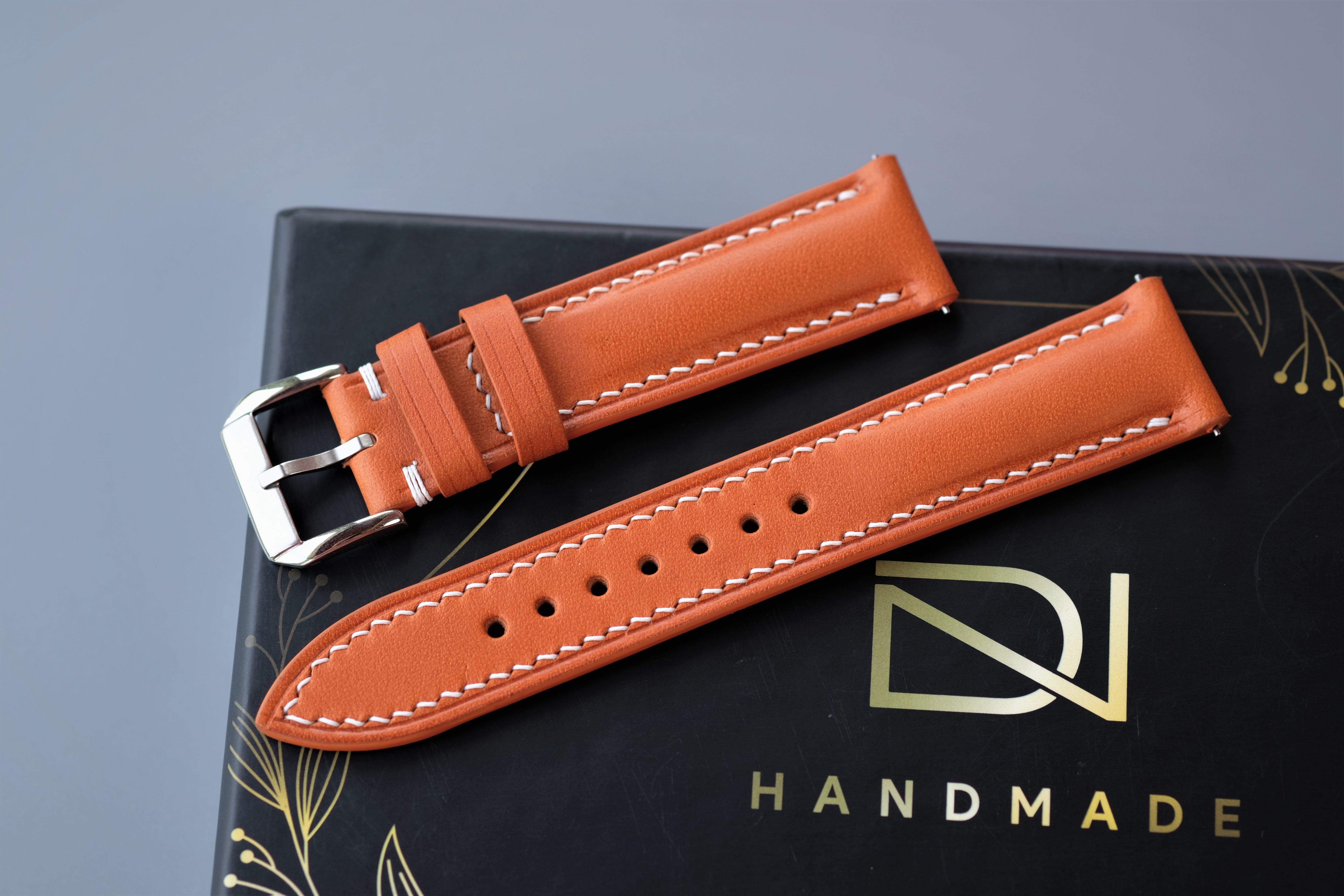 Light Orange BUTTERO Leather Watch Strap – Custom Sizes 10mm to 26mm