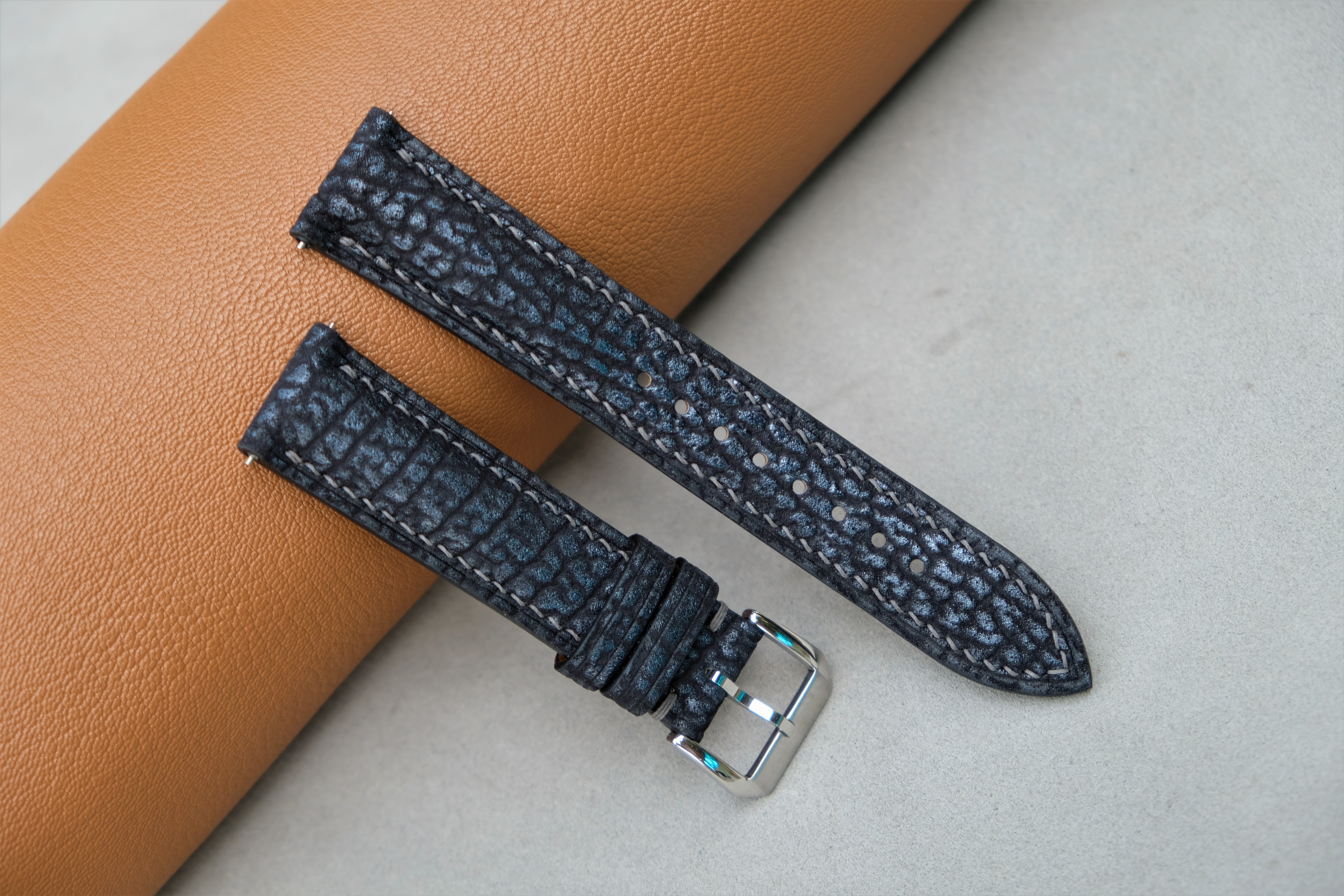 Black Silver Shark Leather Watch Strap