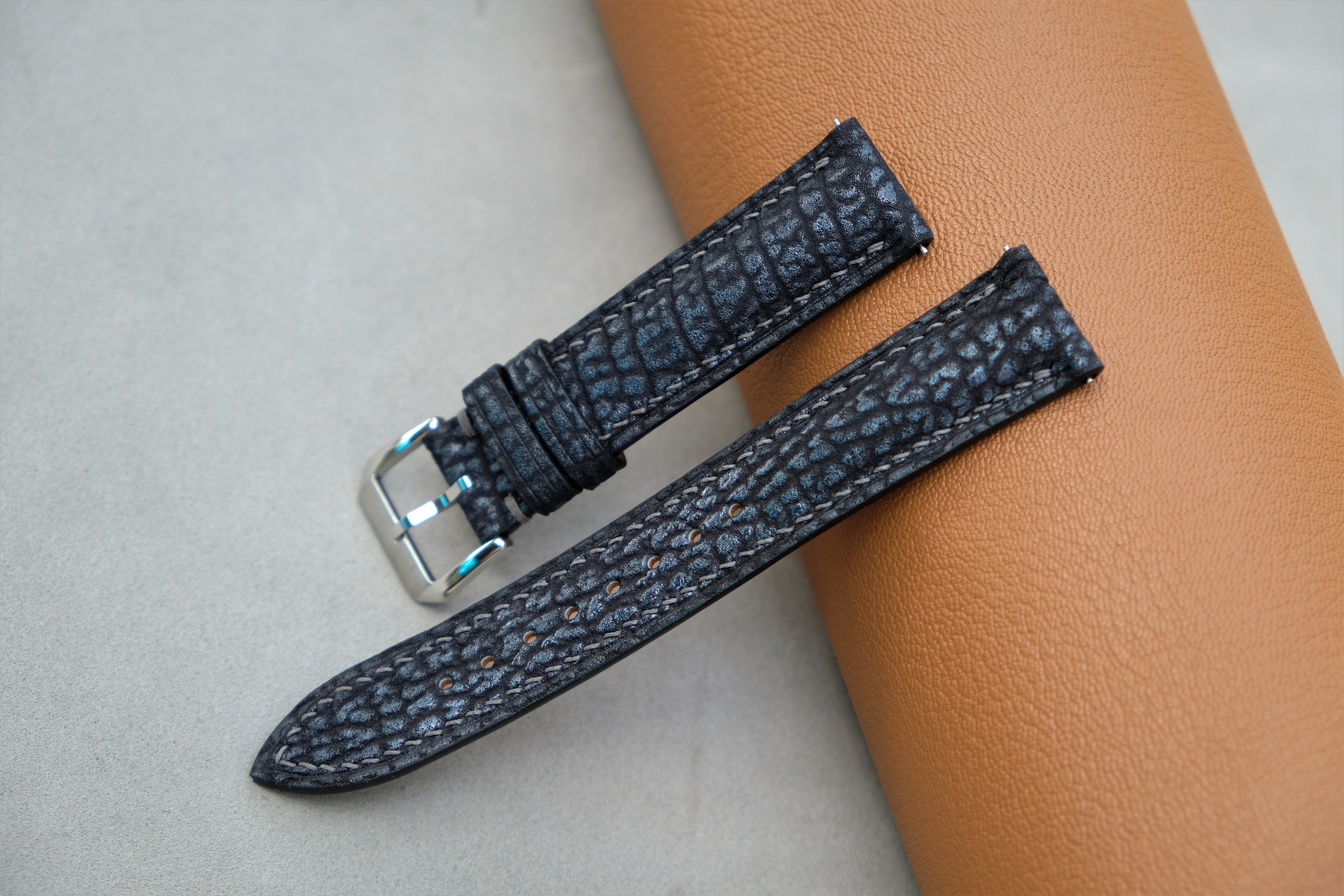 Black Silver Shark Leather Watch Strap