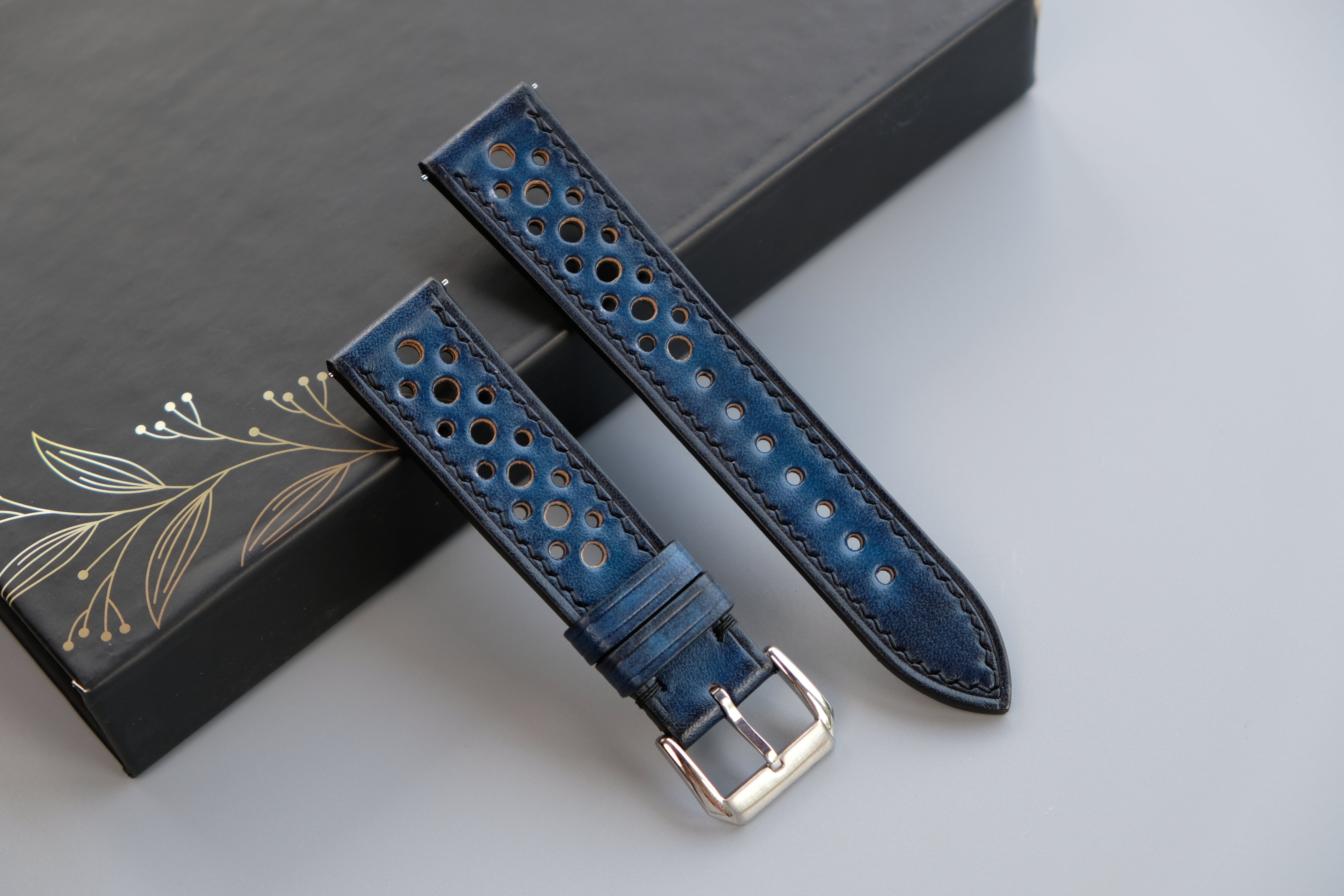 PATINA Royal Blue Veg-Tan Leather Watch Strap – Custom Sizes 16mm to 26mm