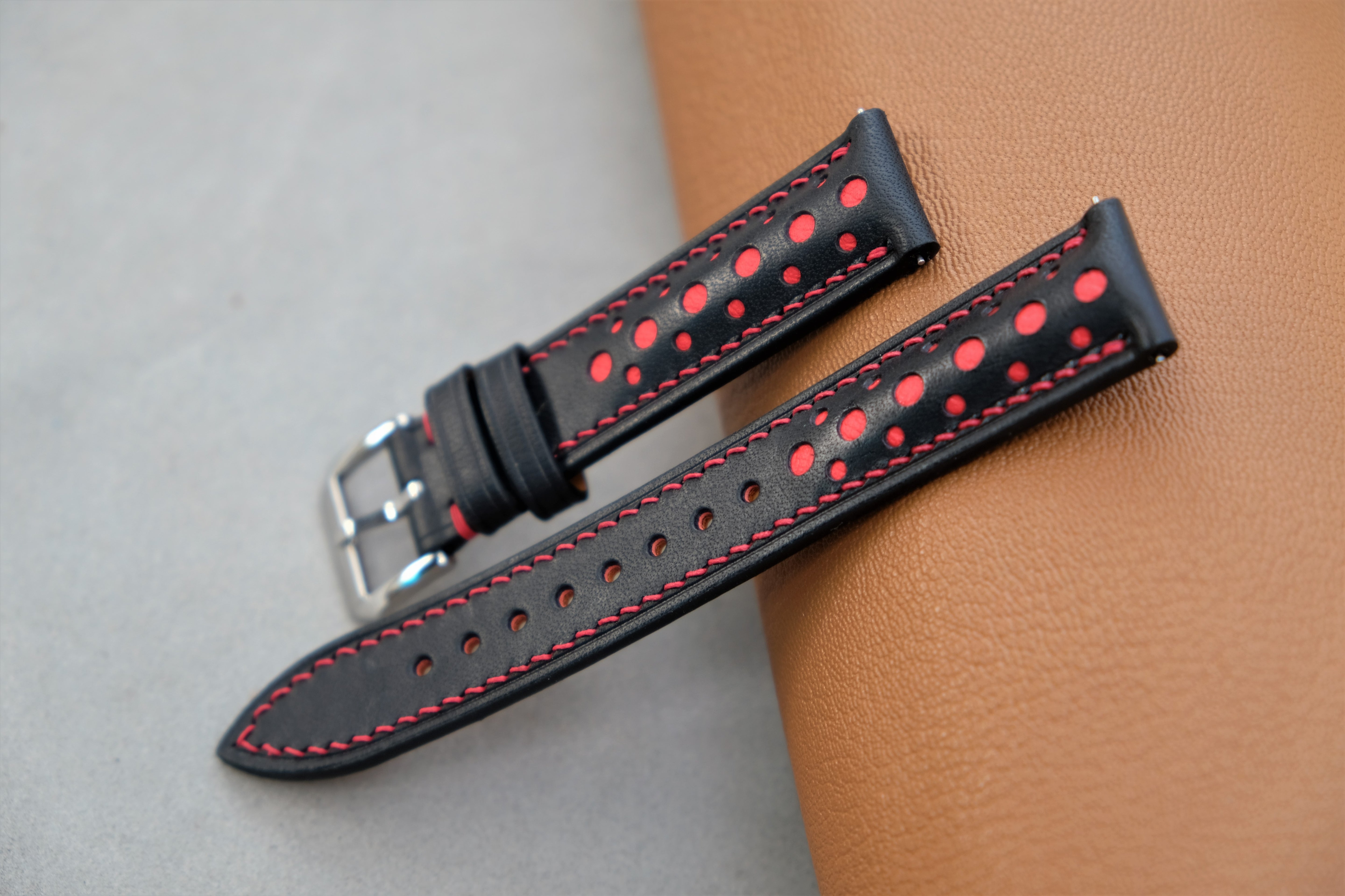 Buttero Leather Watch Strap ( Black & Red )