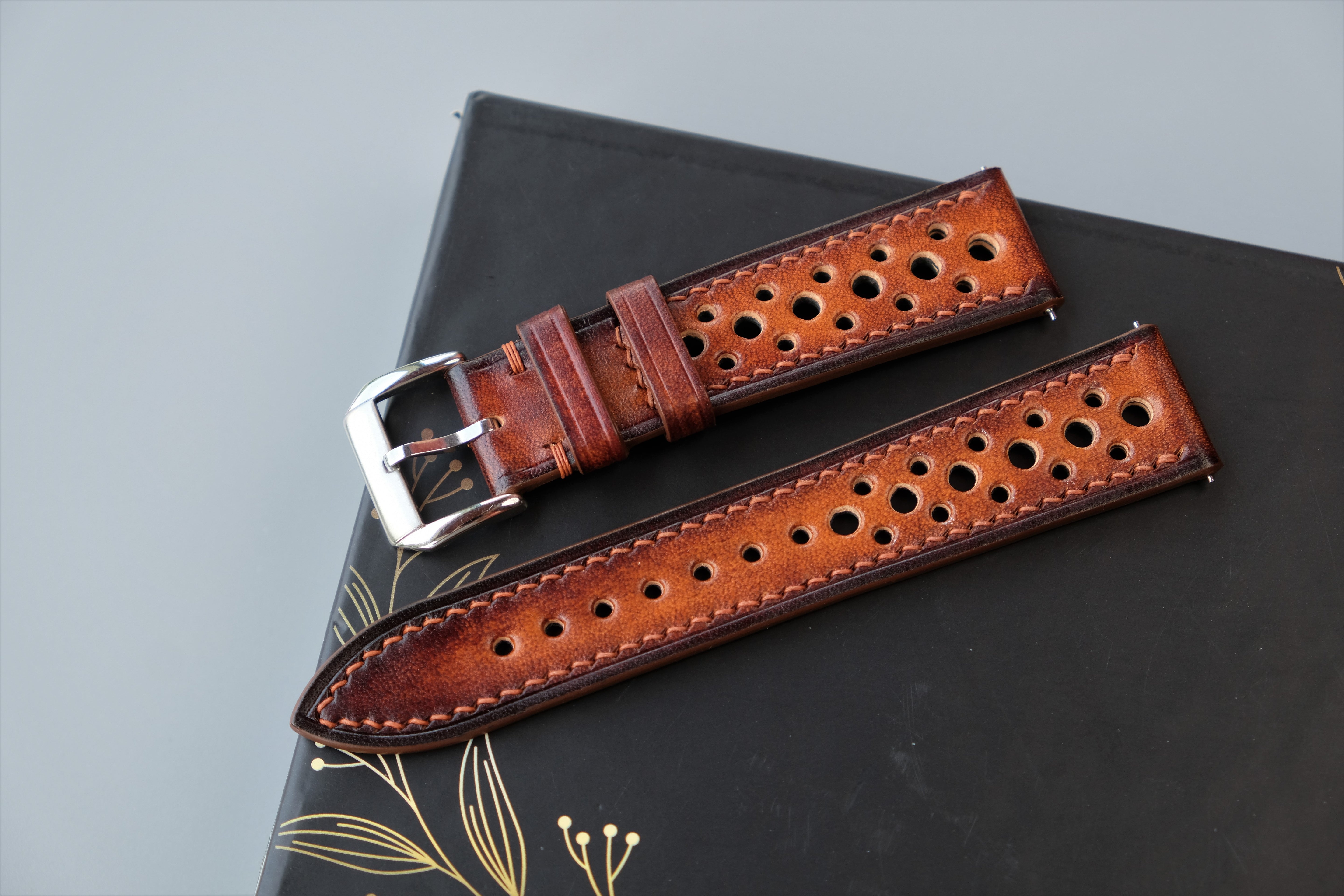 PATINA Light Brown Veg-Tan Leather Watch Strap – Custom Sizes 16mm to 26mm.