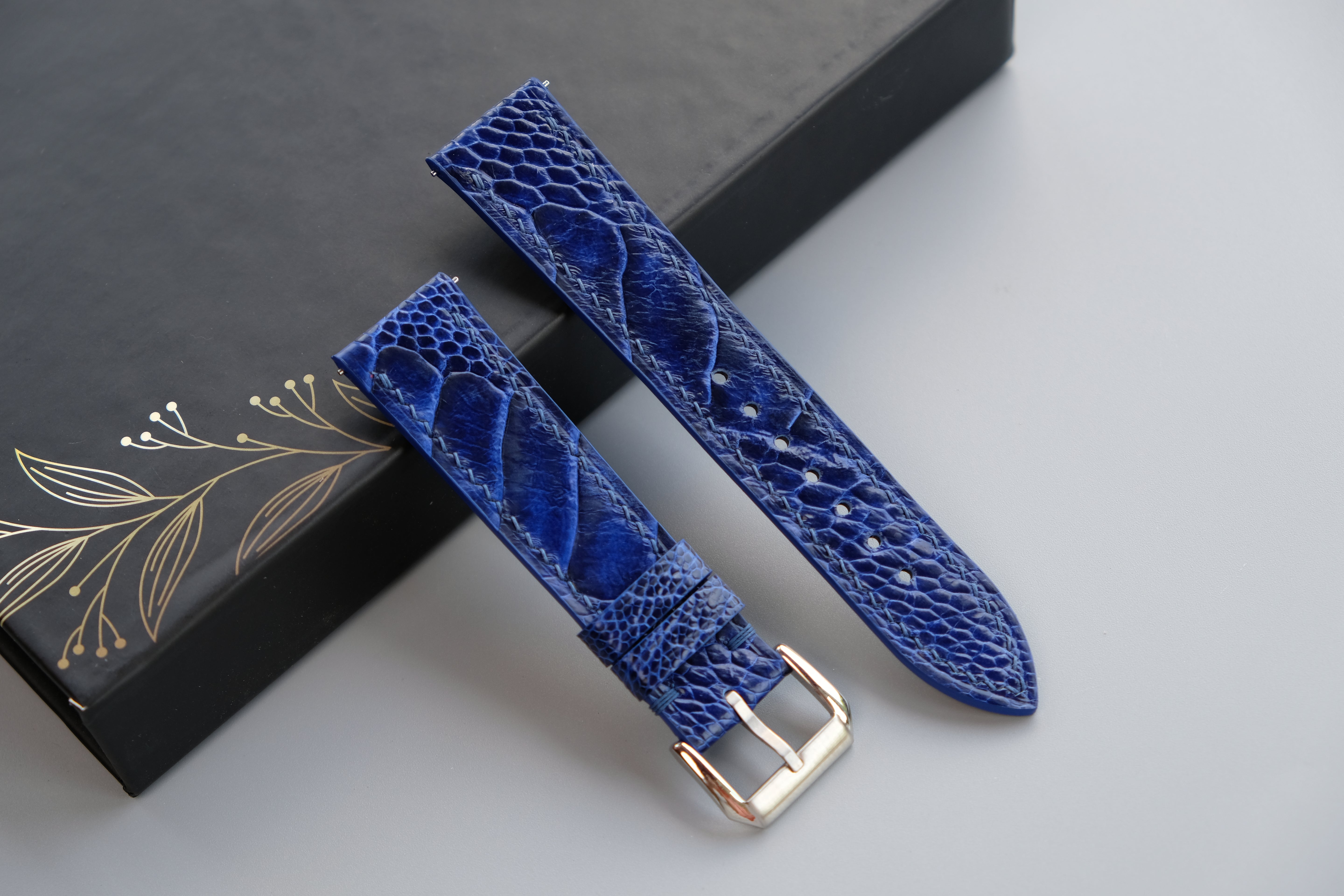 Blue Ostrich Leather Watch Strap – Custom Sizes 10mm to 26mm