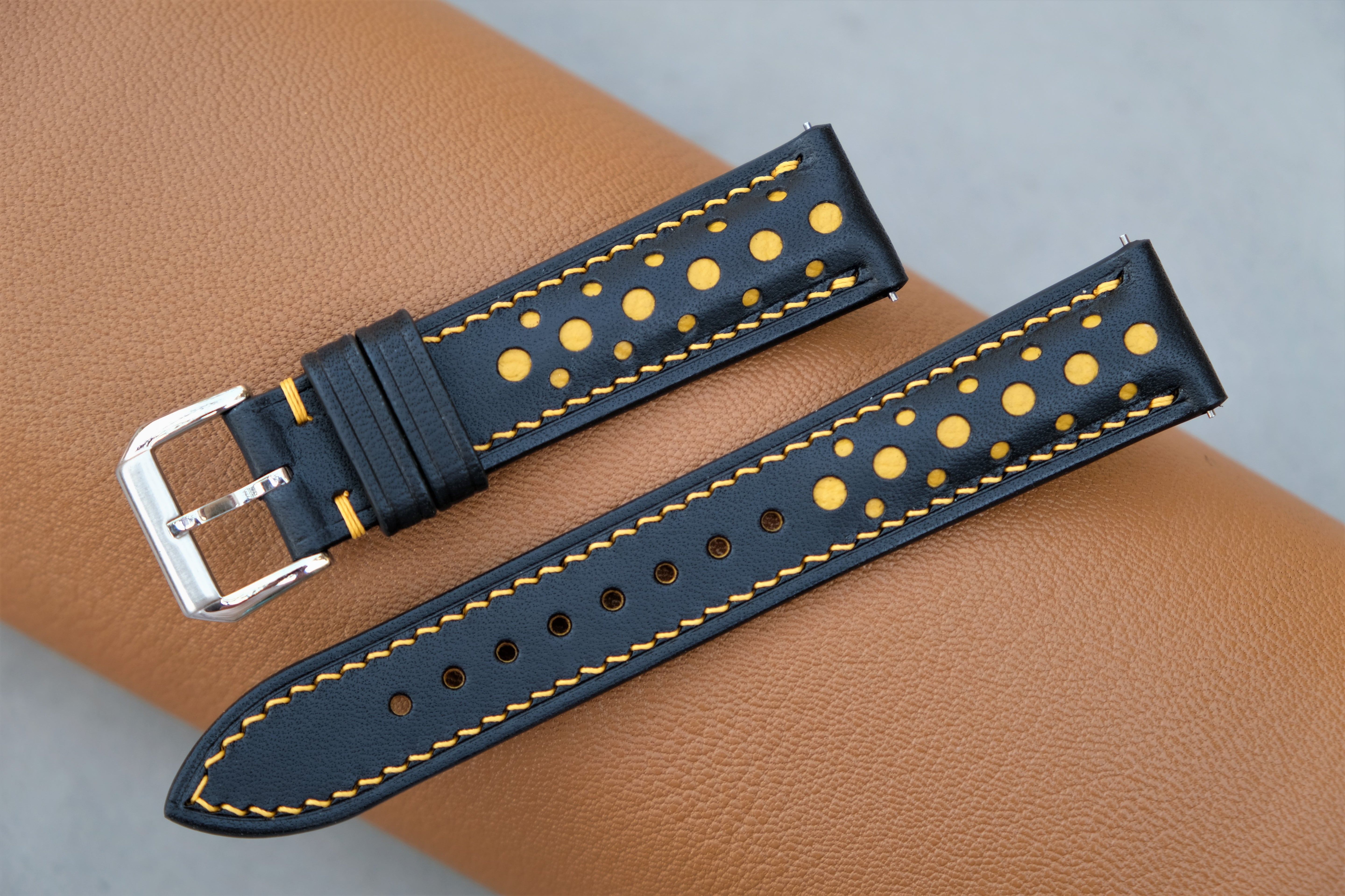 Buttero Leather Watch Strap ( Black & Yellow )