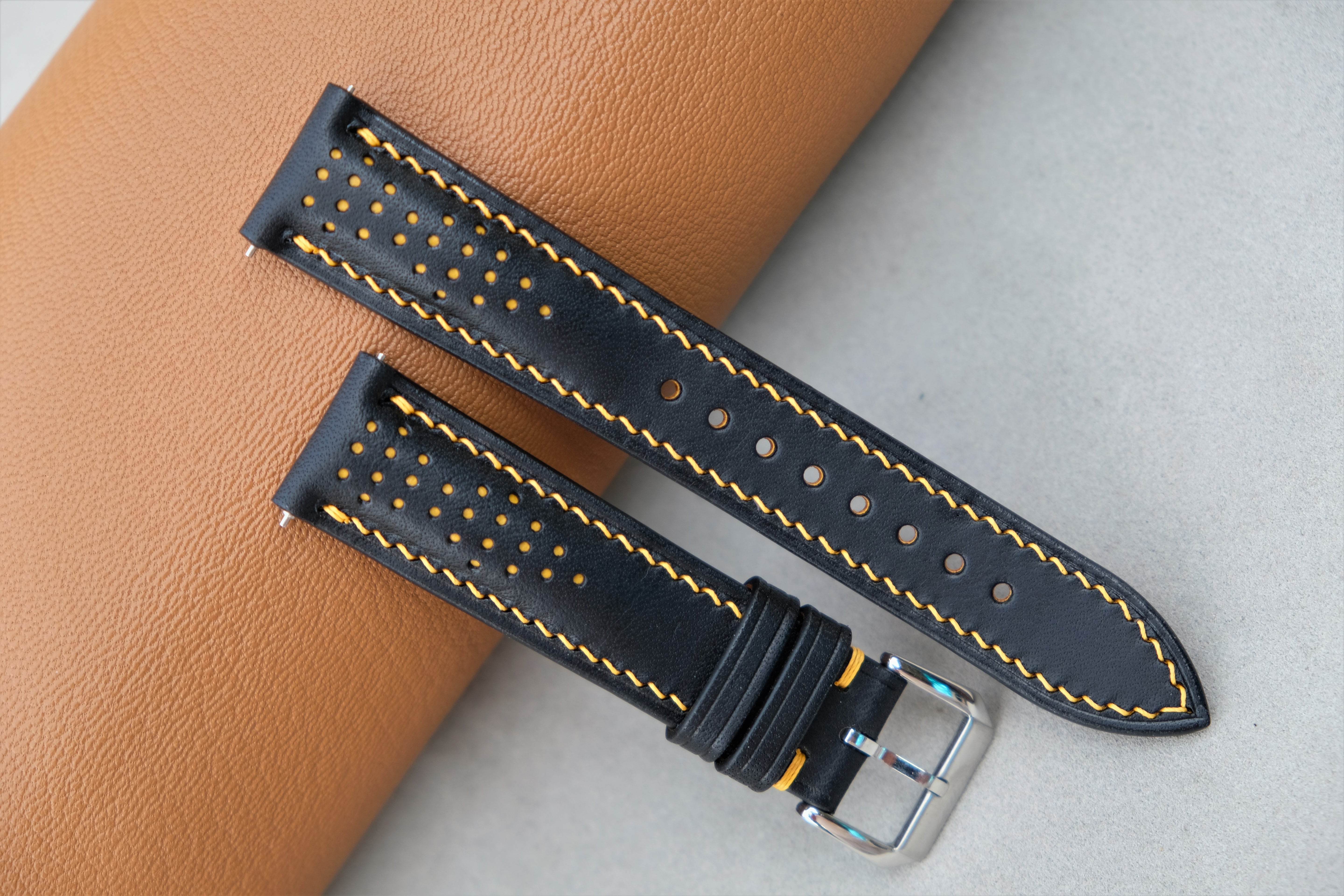 Rally Buttero Leather Watch Strap ( Black & Yellow )
