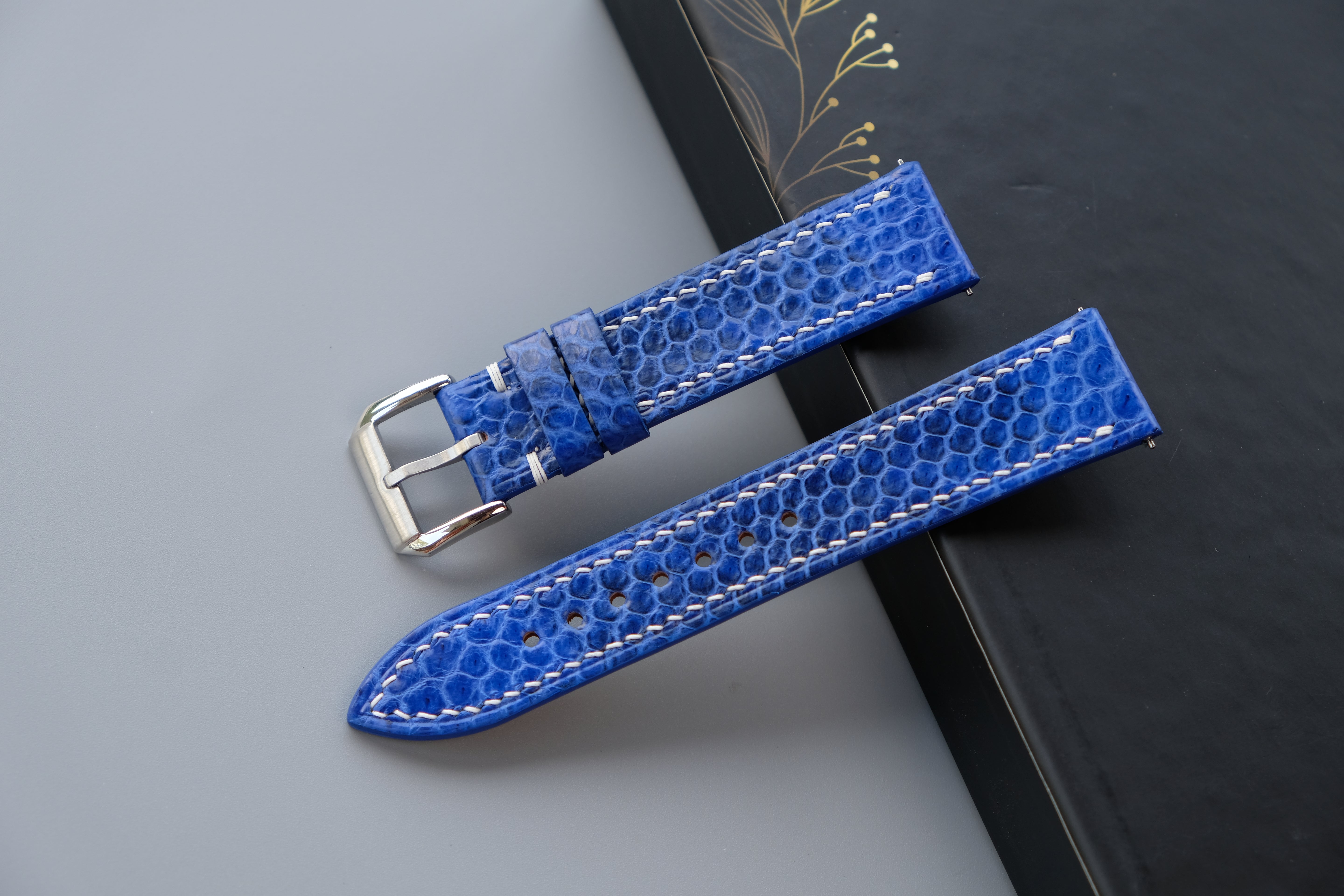 Blue Snakeskin Leather Watch Strap - Custom Sizes From 26mm to 12mm