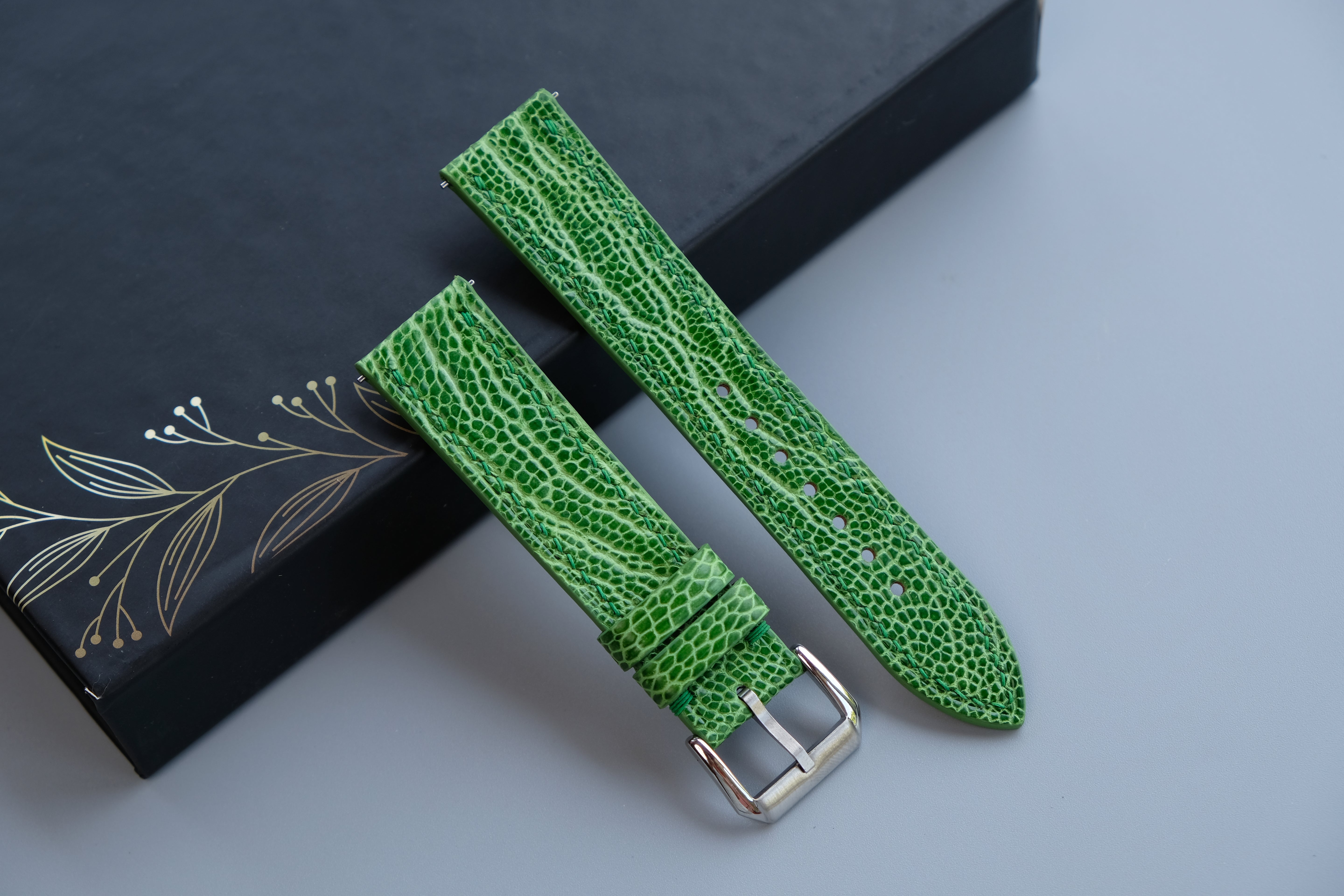 Light Green Ostrich Leather Watch Strap – Custom Sizes 10mm to 26mm