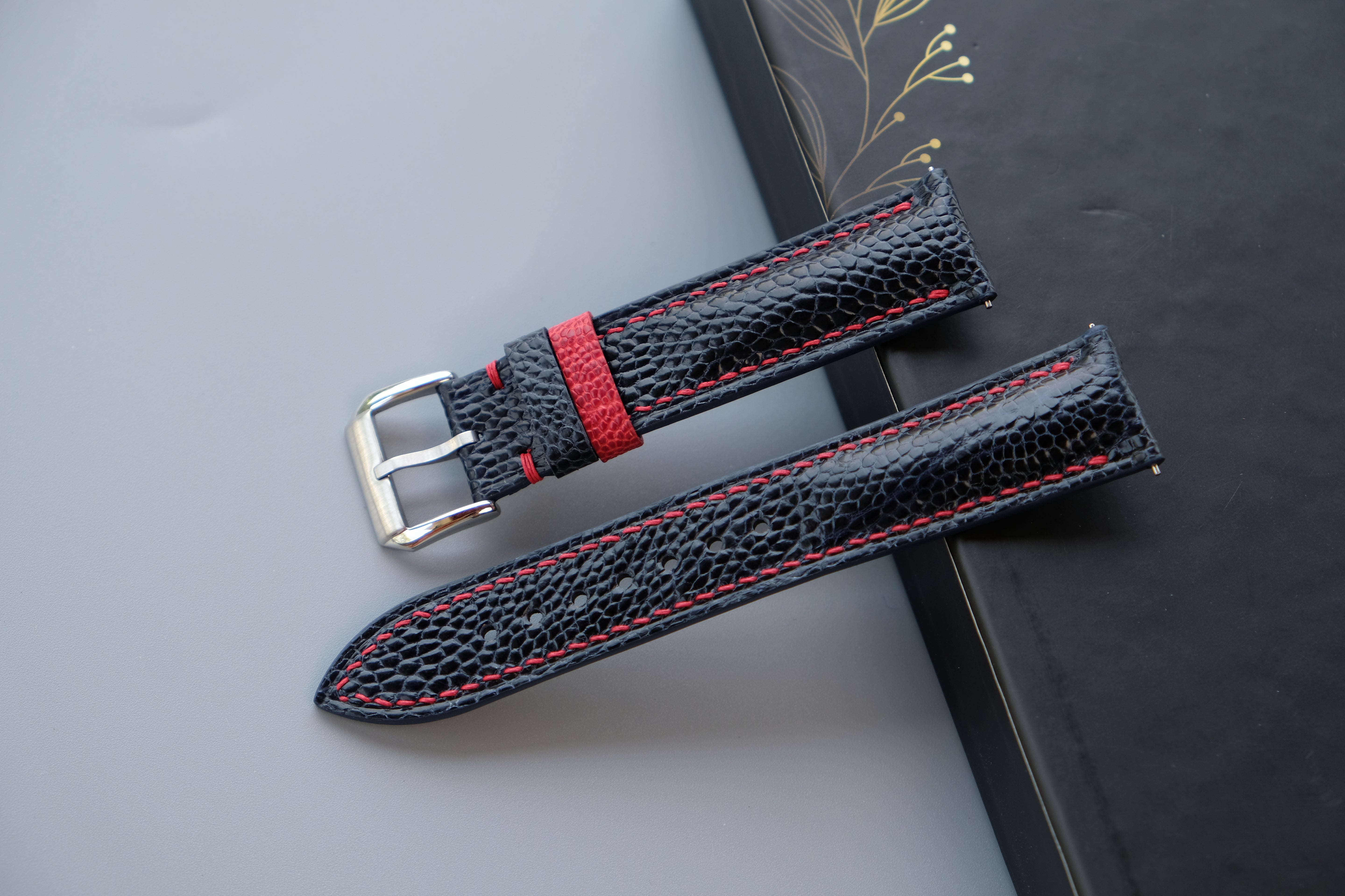 Dark Navy Ostrich Leather Watch Strap – Custom Sizes 10mm to 26mm