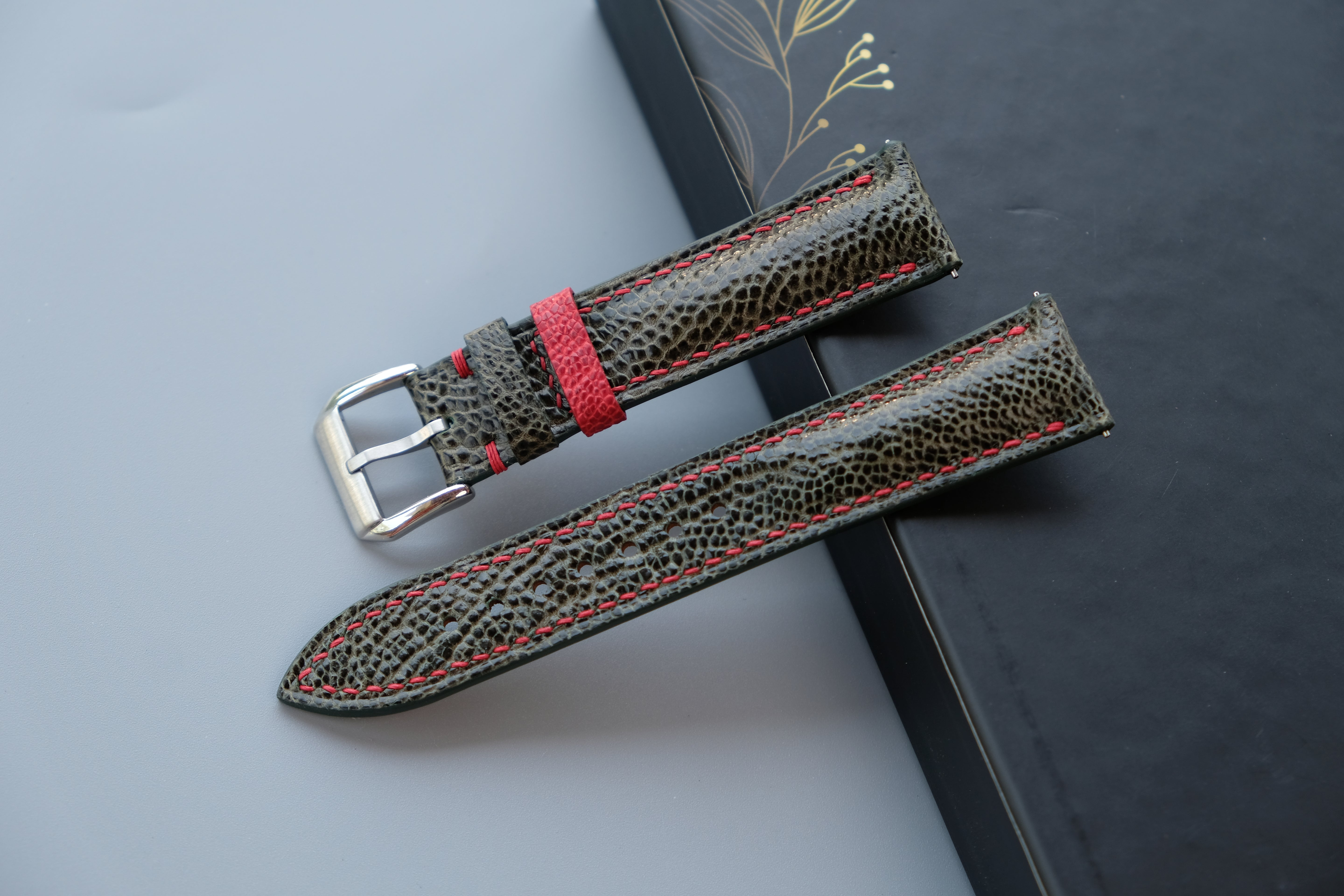 Olive Green Ostrich Leather Watch Strap – Custom Sizes 10mm to 26mm