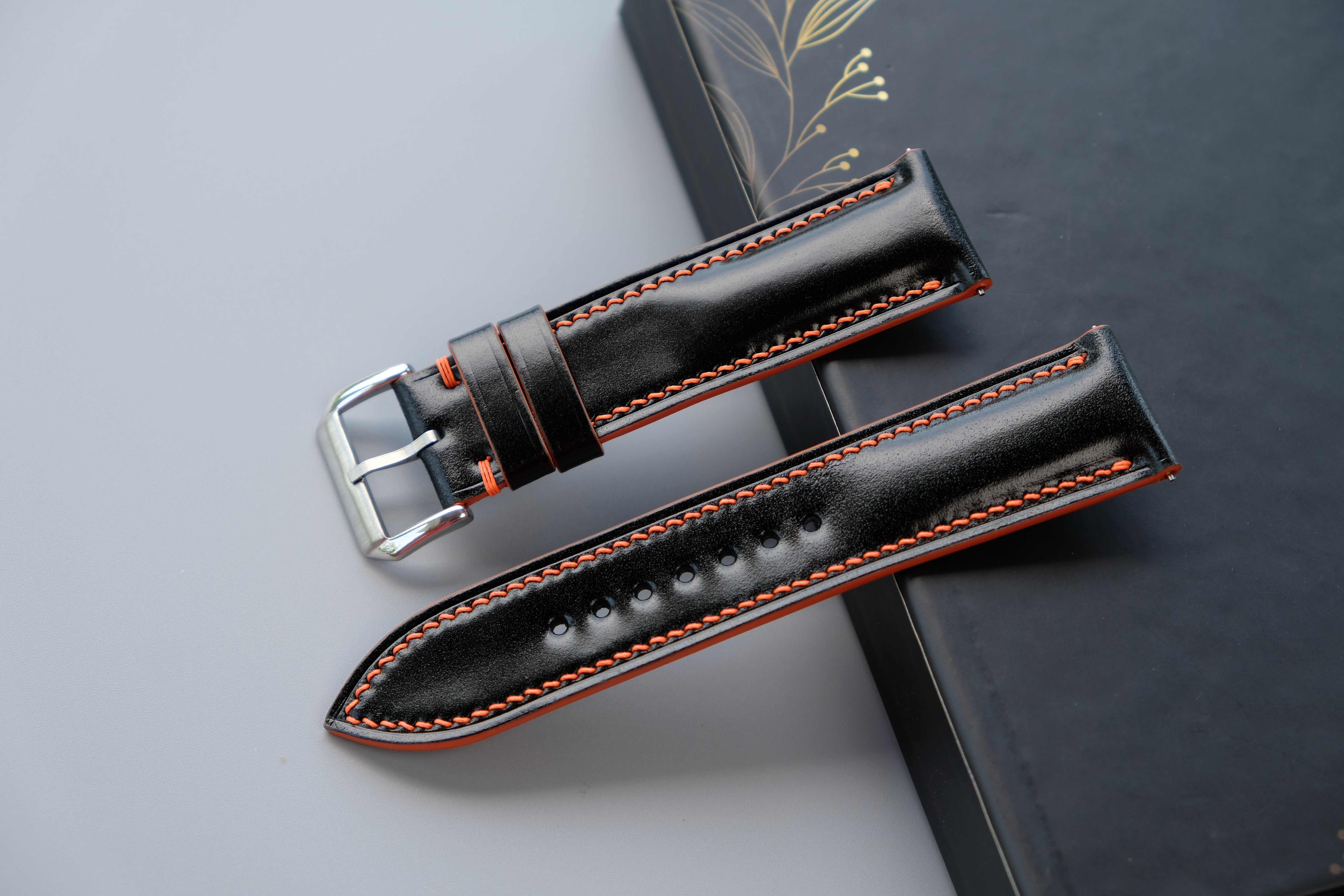 Black Shell Cordovan Watch Strap – Handmade Shinki Hikaku Leather Band – Custom Size 10mm to 26mm