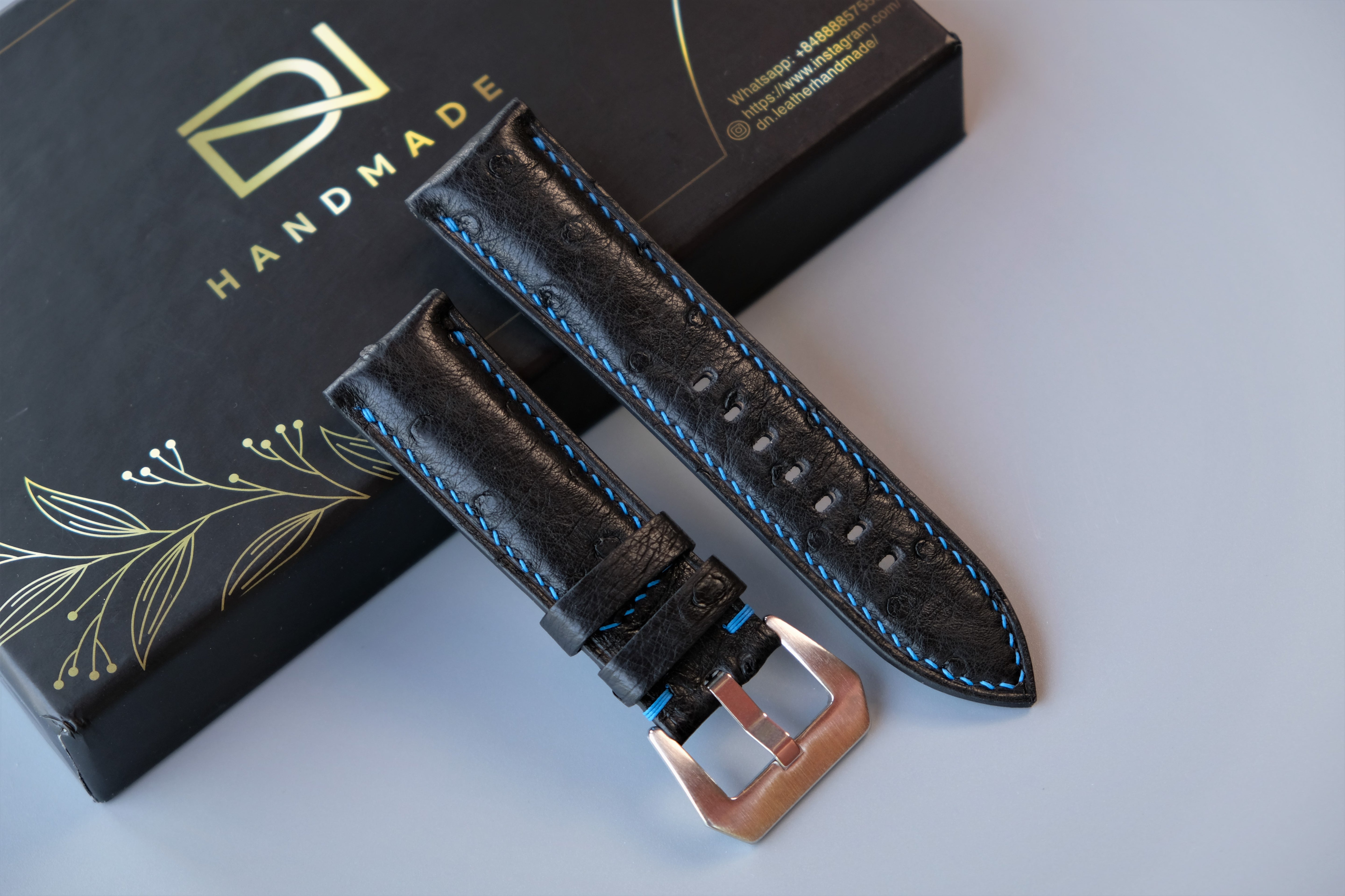 Black Ostrich Leather Watch Strap For PANERAI