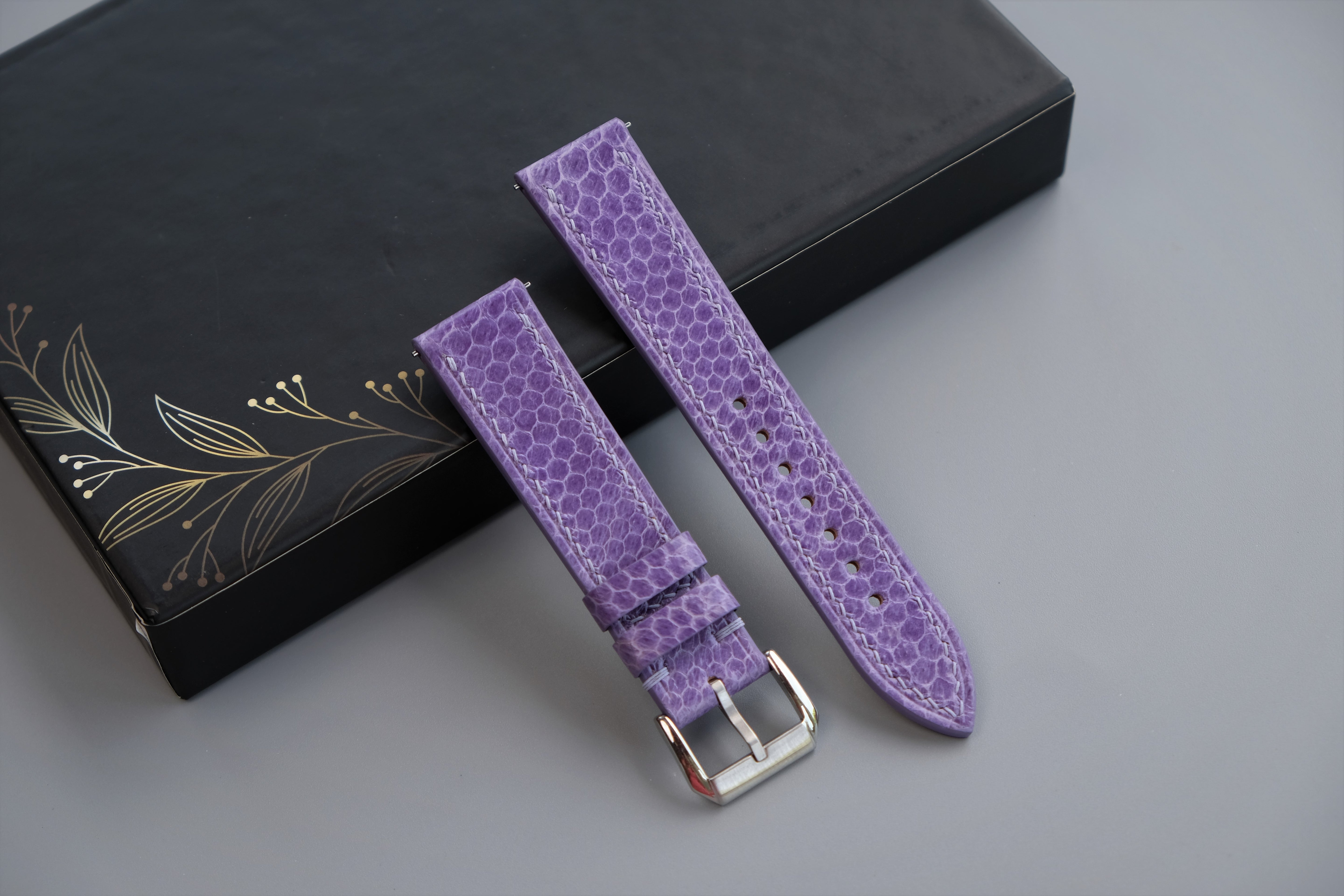 Purple Snakeskin Leather Watch Strap - Custom Sizes From 26mm to 12mm