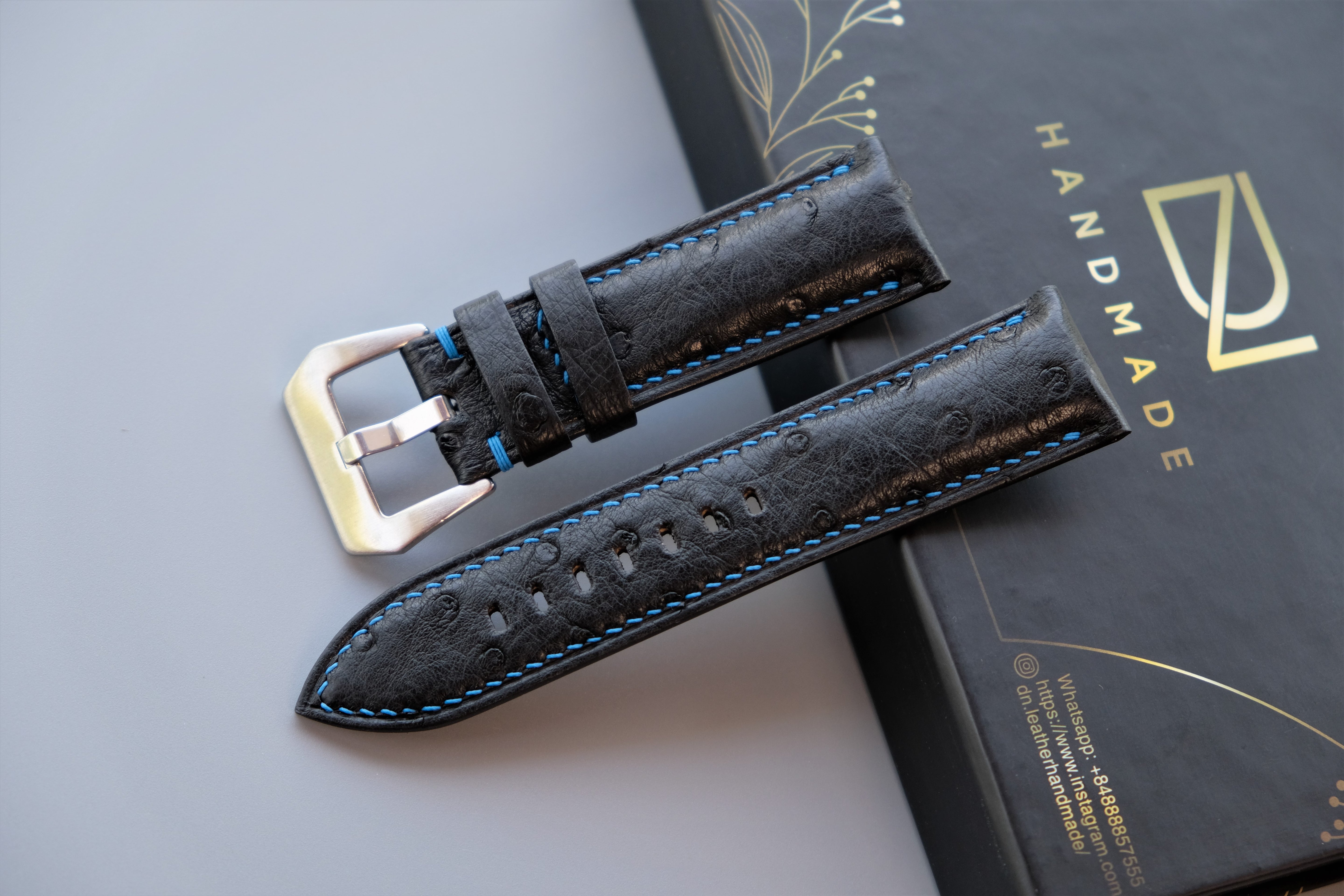 Black Ostrich Leather Watch Strap For PANERAI