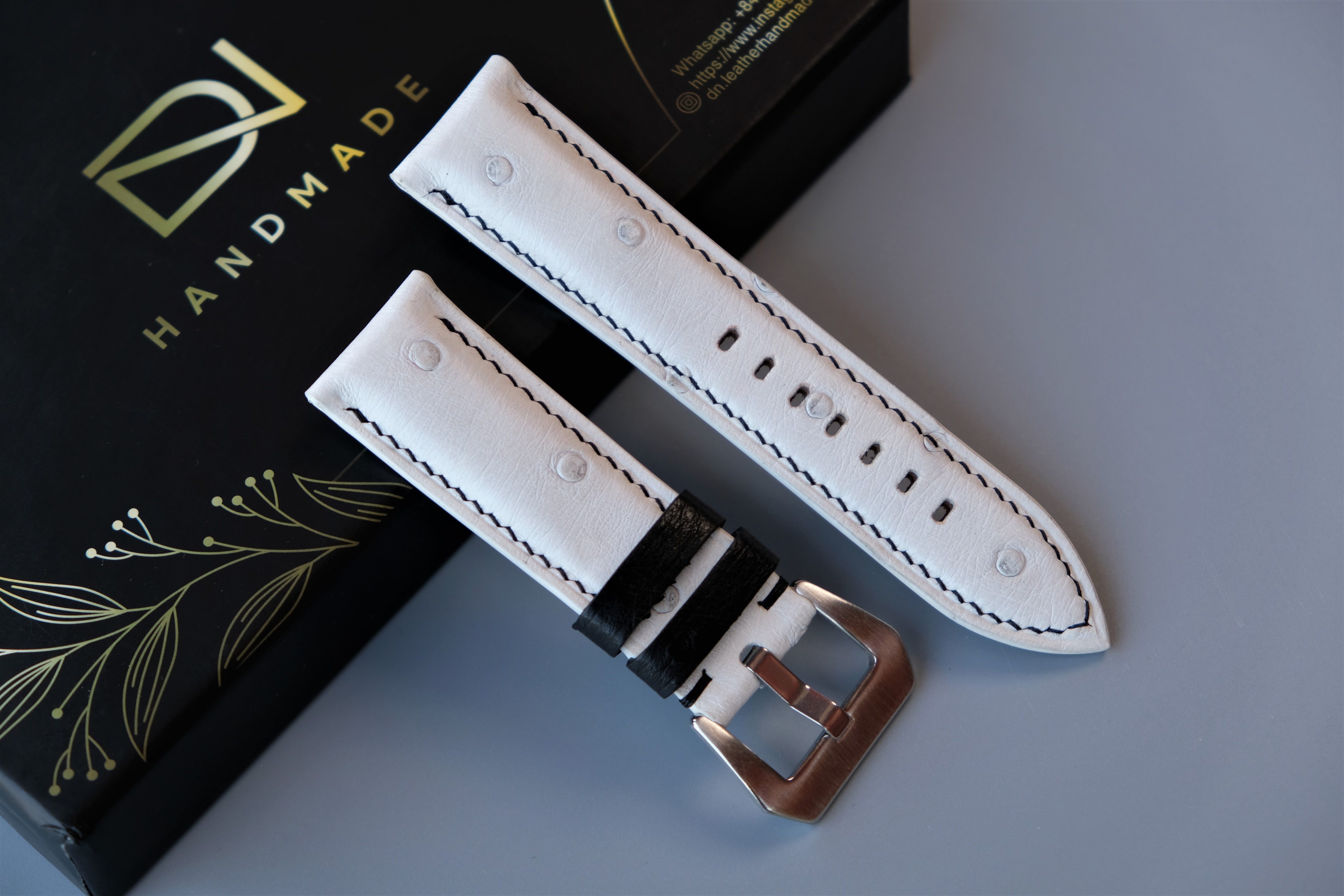 White Ostrich Leather Watch Strap For PANERAI