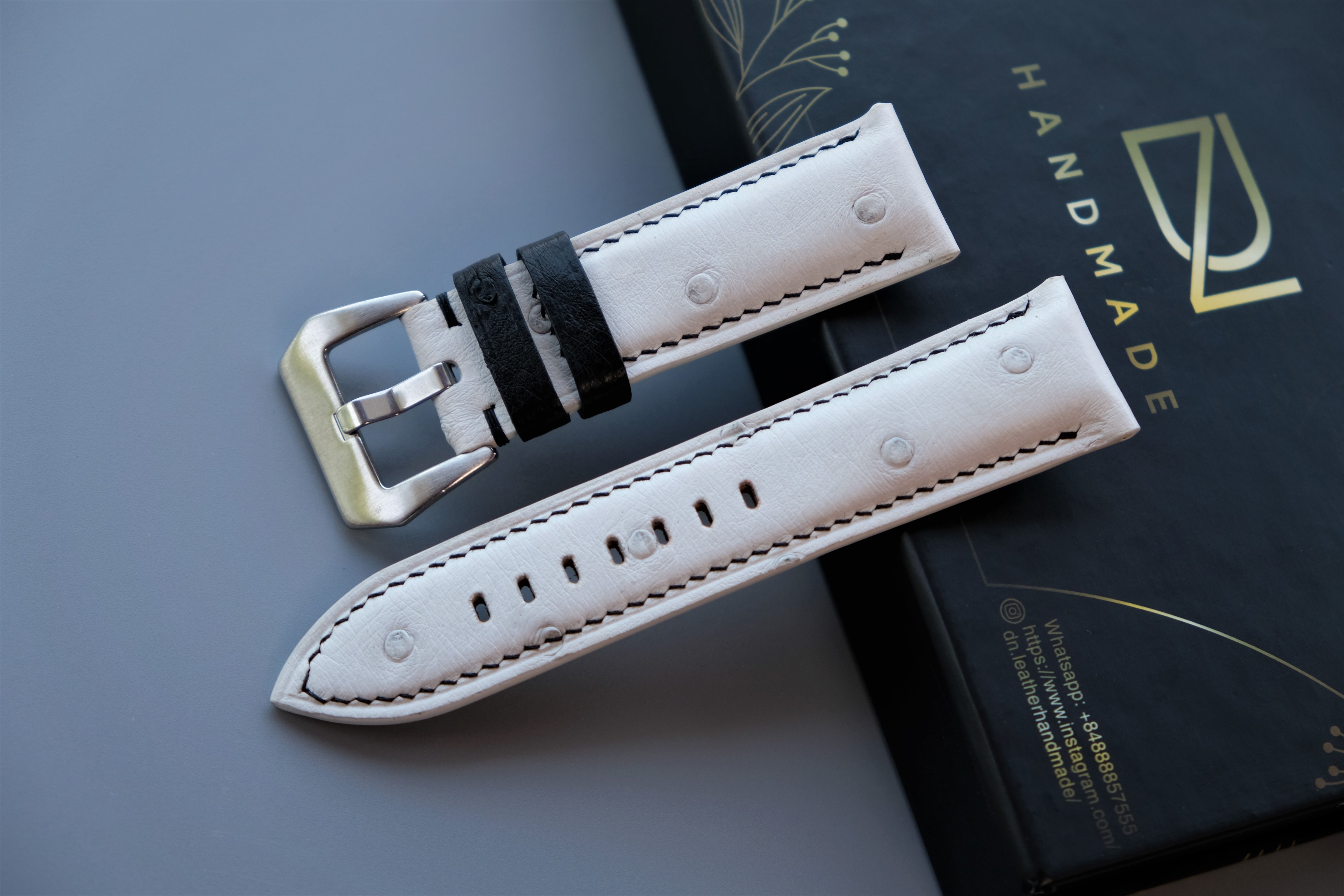 White Ostrich Leather Watch Strap For PANERAI