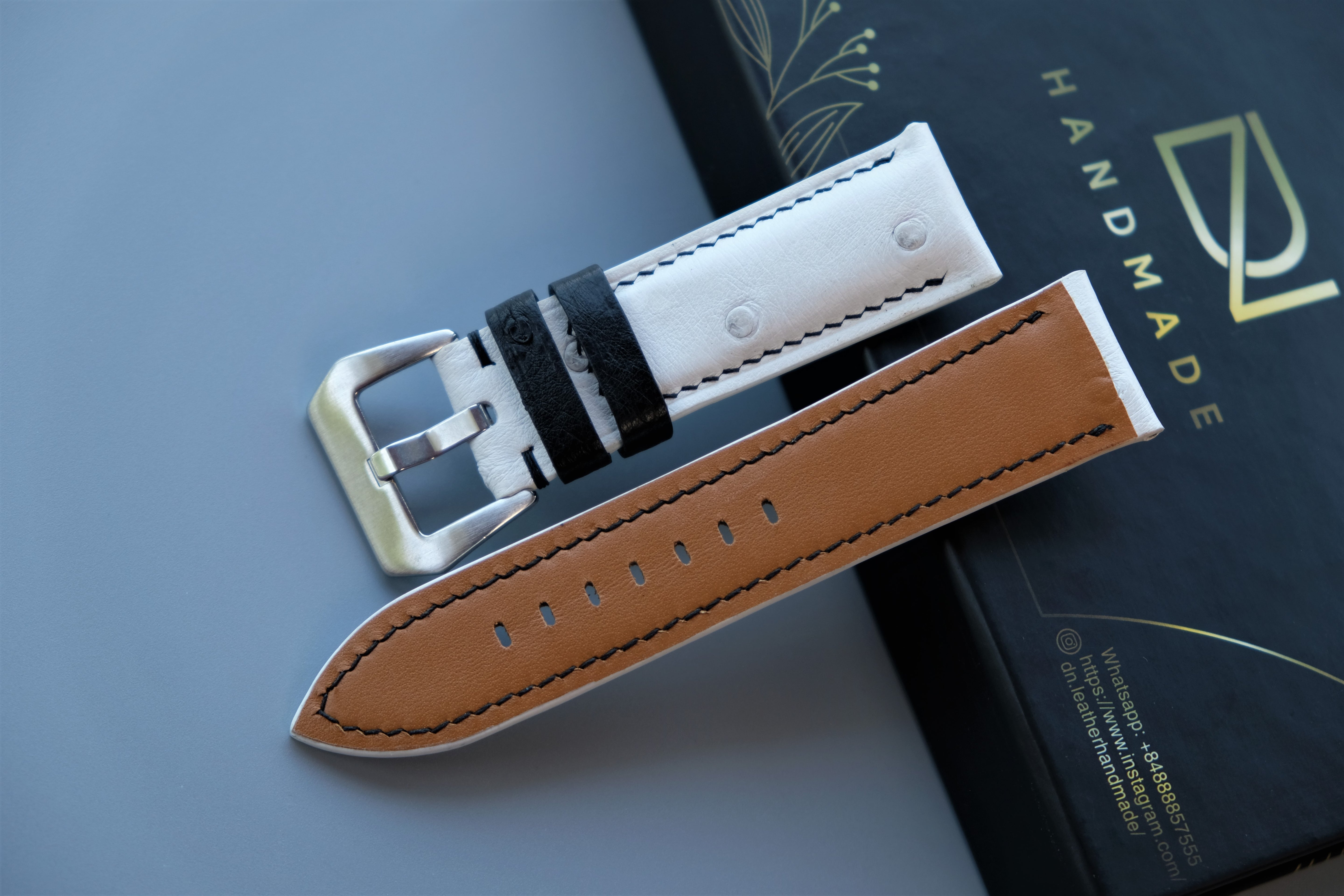 White Ostrich Leather Watch Strap For PANERAI