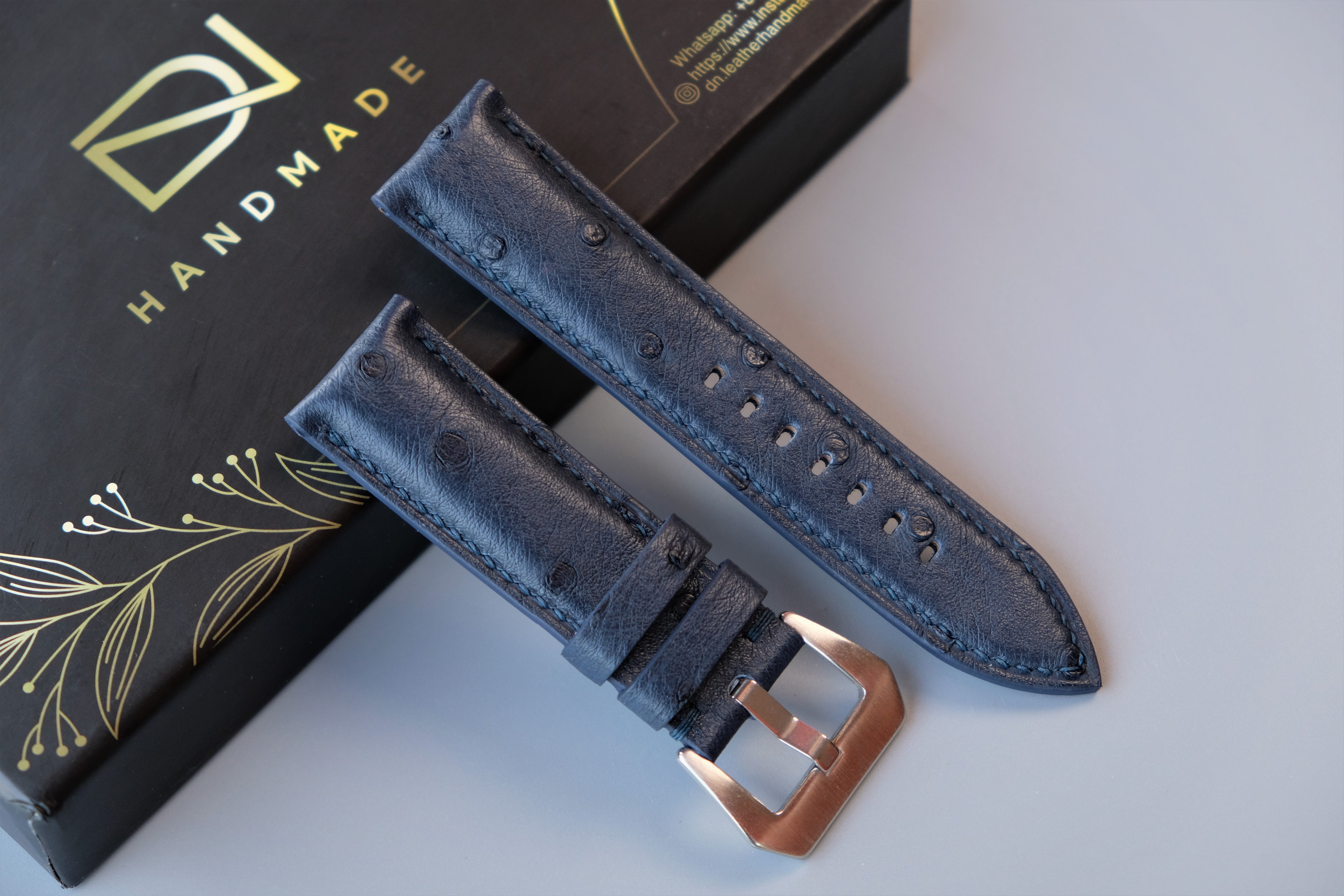 Navy Blue Ostrich Leather Watch Strap For PANERAI