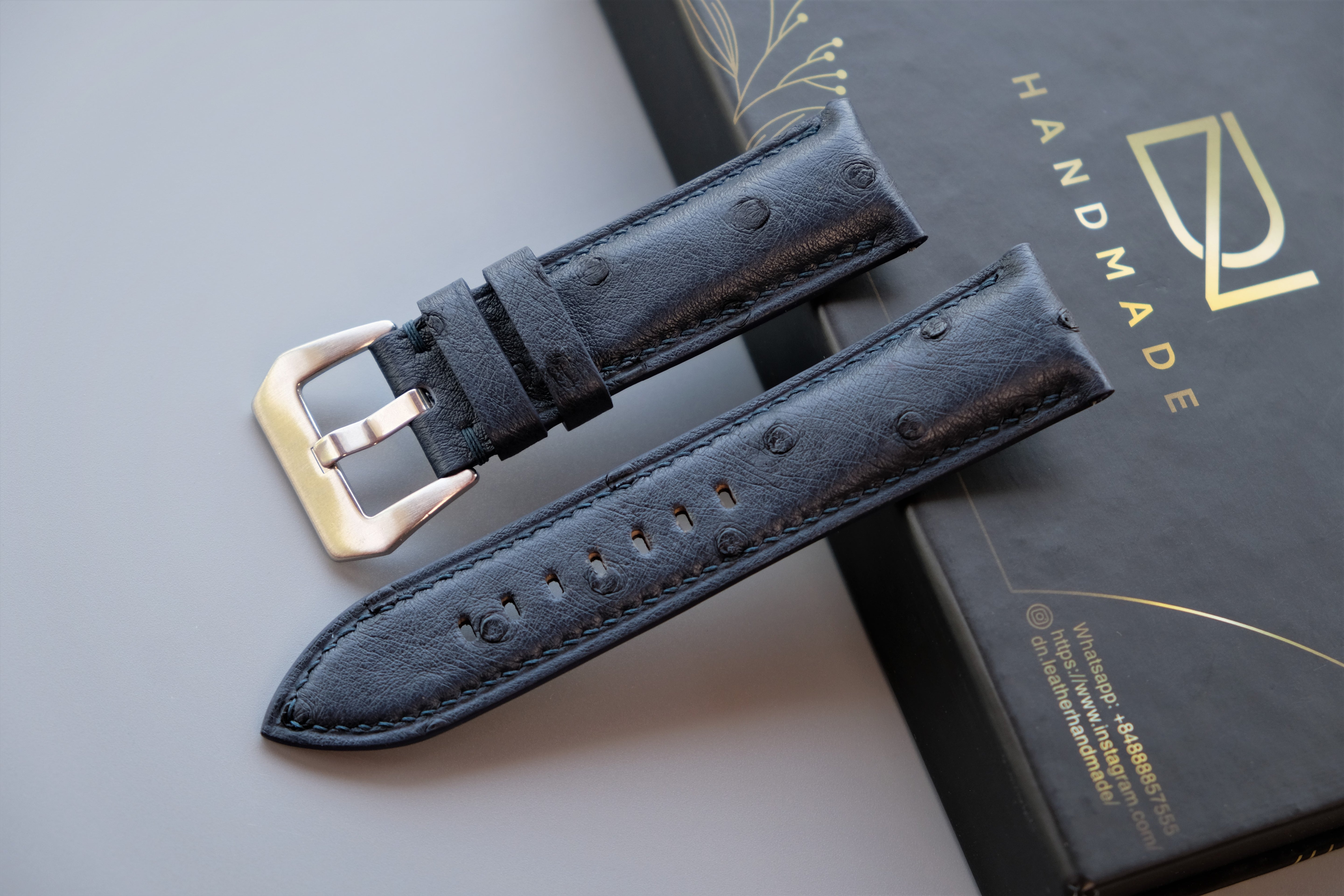 Navy Blue Ostrich Leather Watch Strap For PANERAI