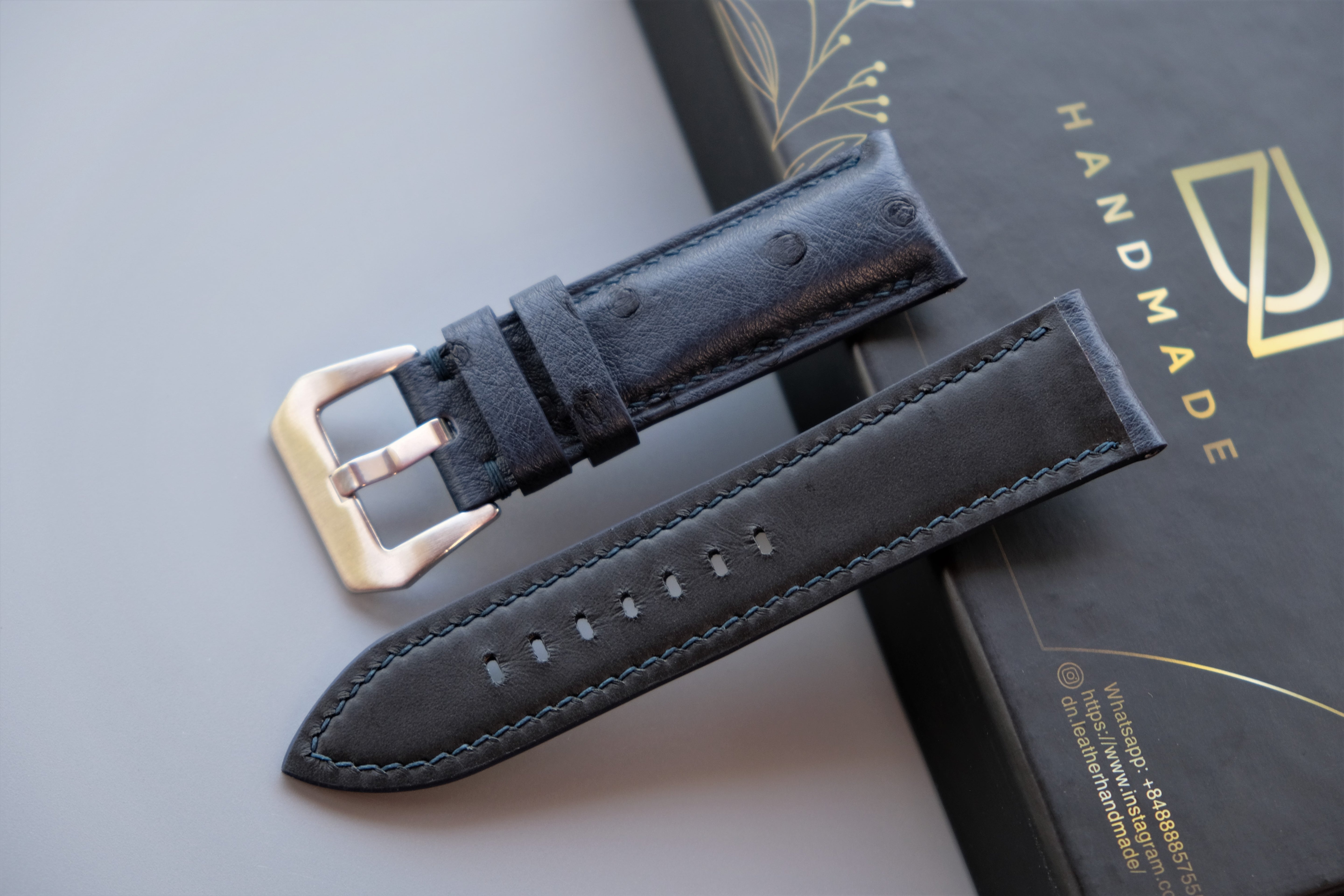 Navy Blue Ostrich Leather Watch Strap For PANERAI