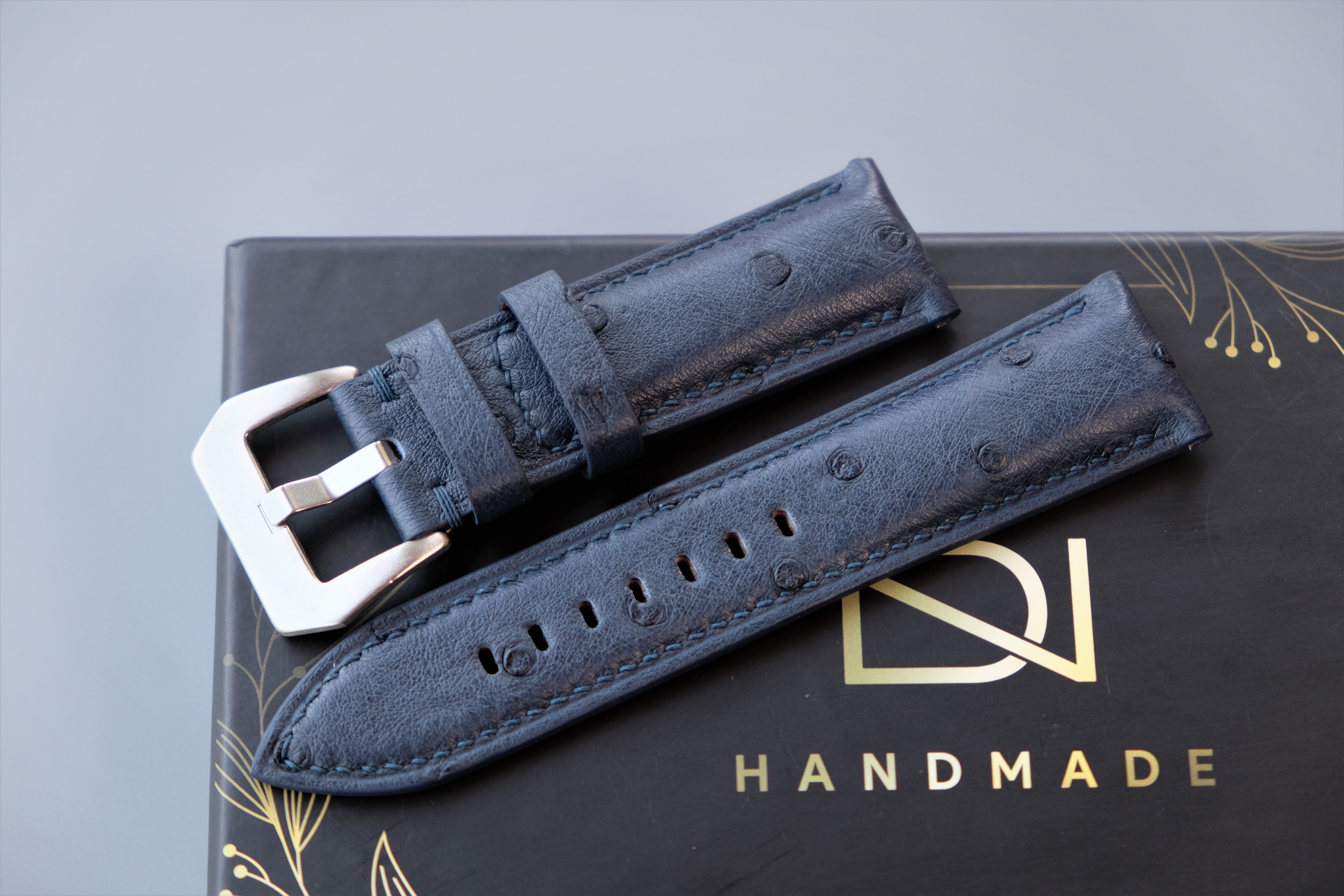 Navy Blue Ostrich Leather Watch Strap For PANERAI