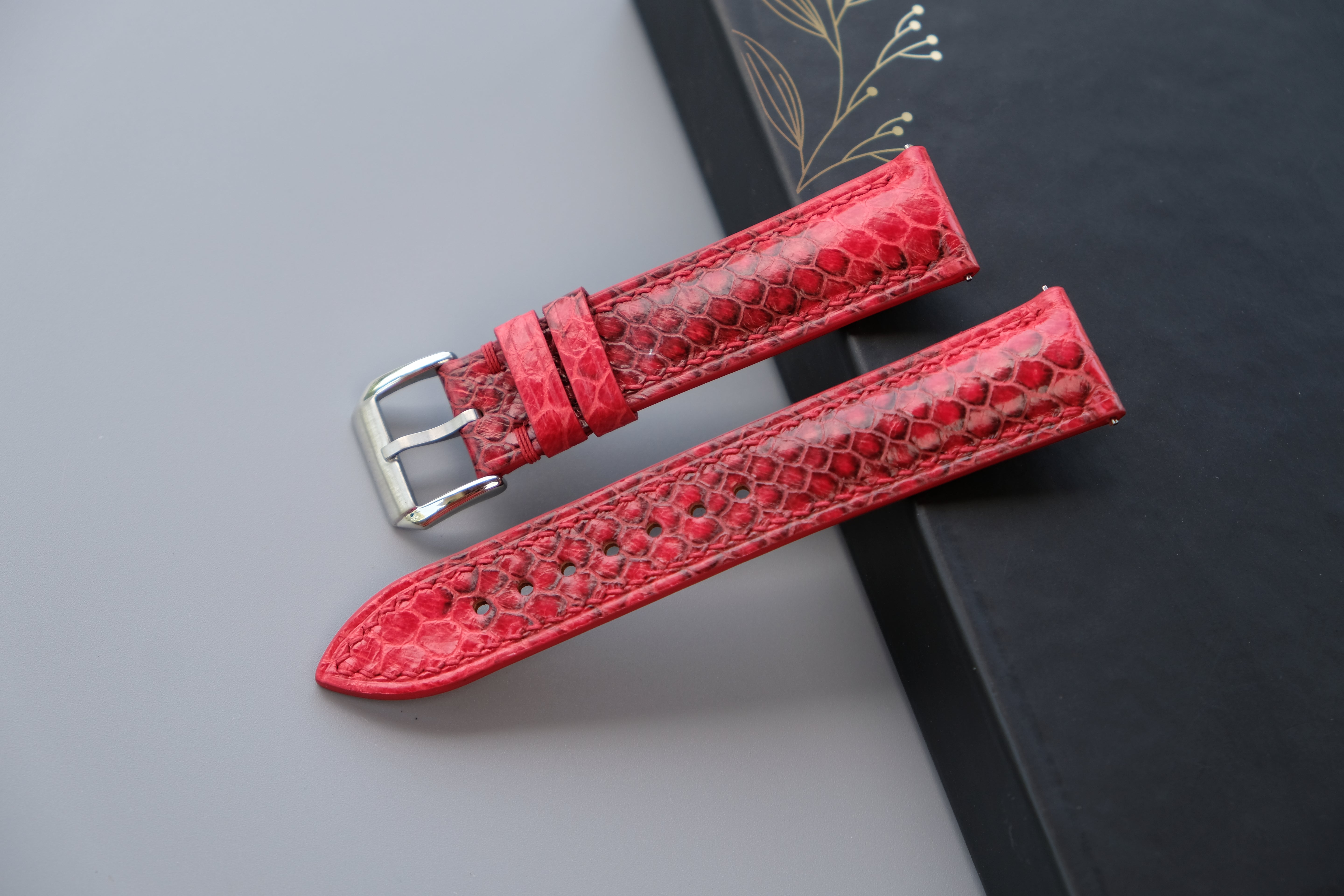 Red Snakeskin Leather Watch Strap - Custom Sizes From 26mm to 12mm