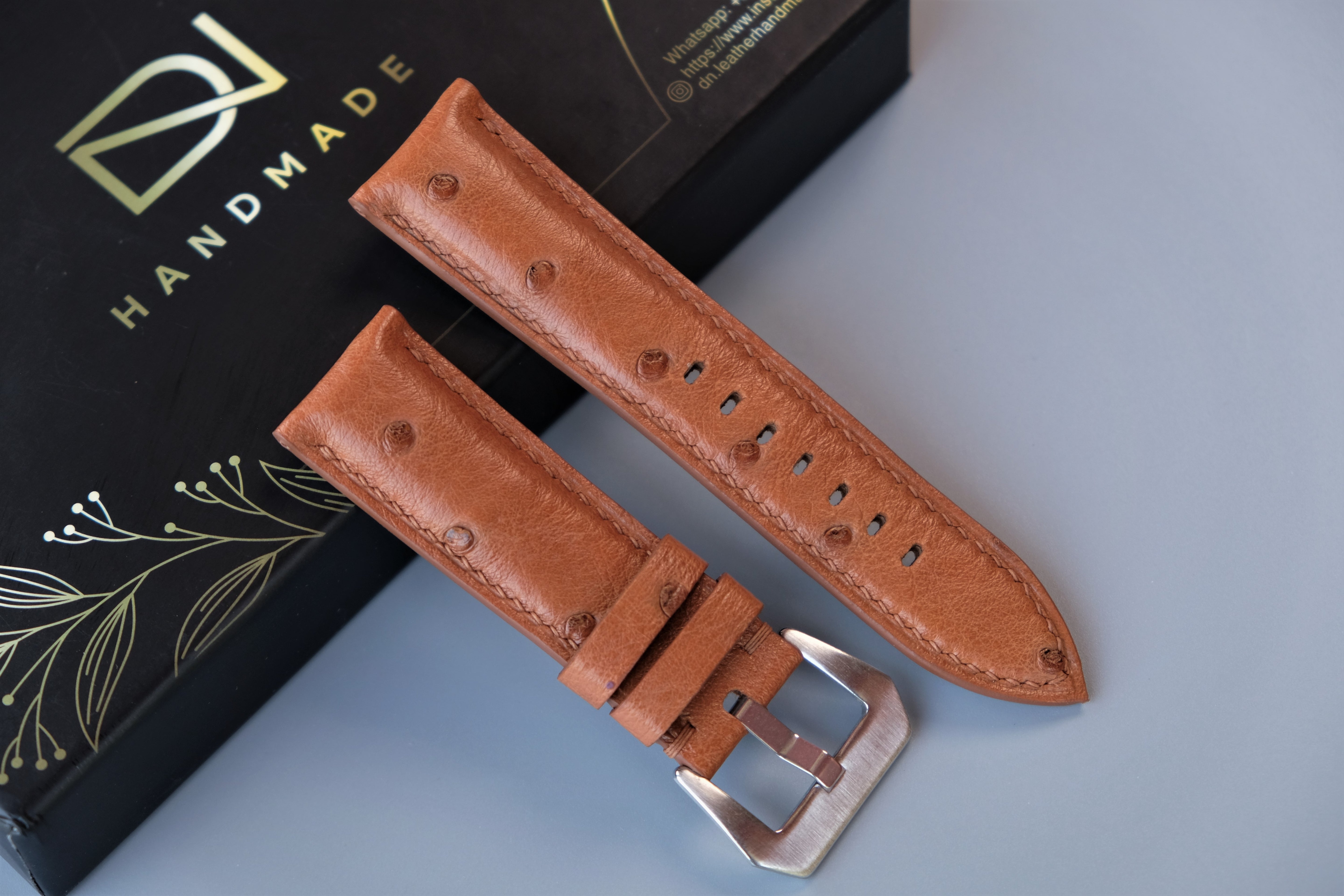 Light Brown Ostrich Leather Watch Strap For PANERAI