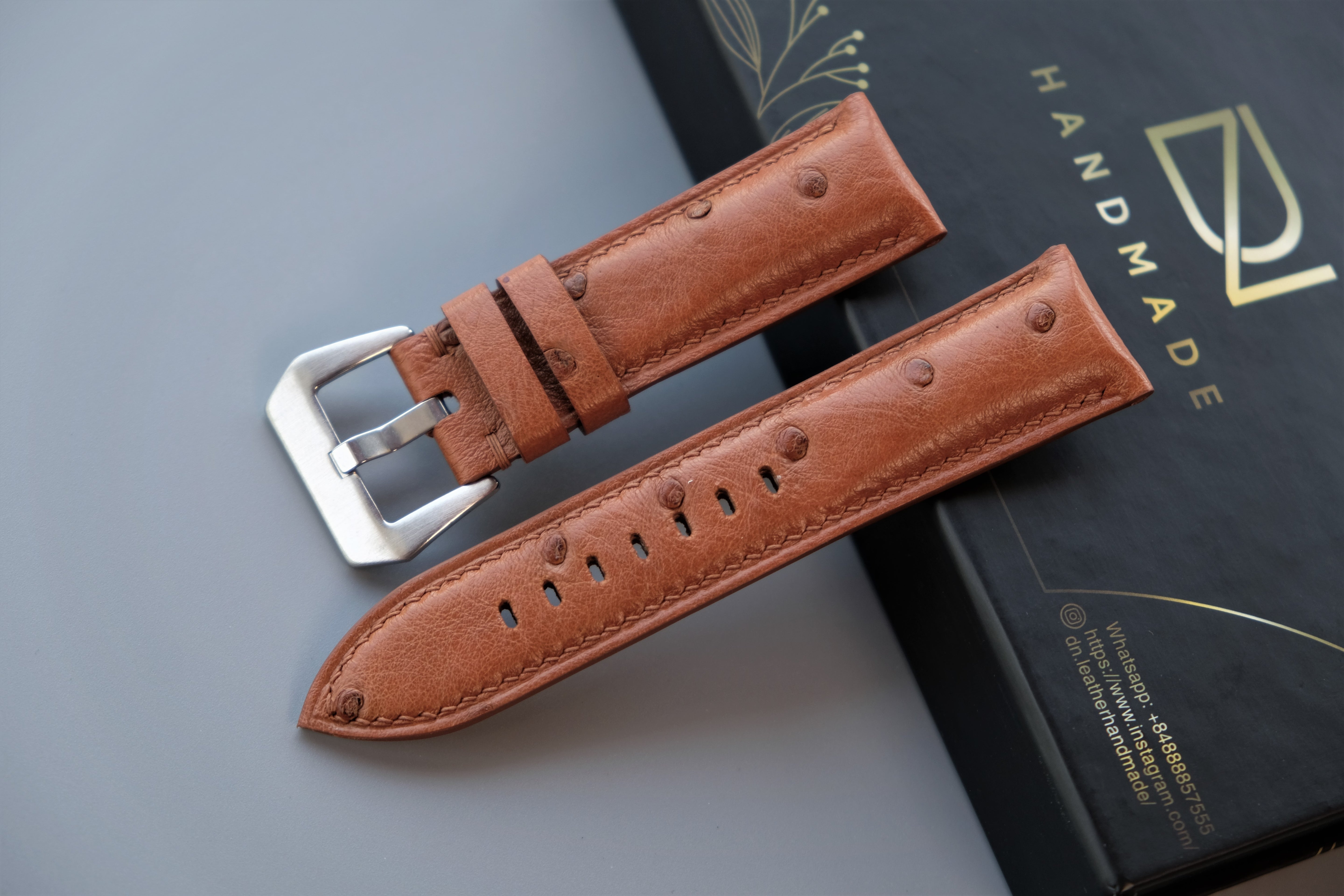 Light Brown Ostrich Leather Watch Strap For PANERAI