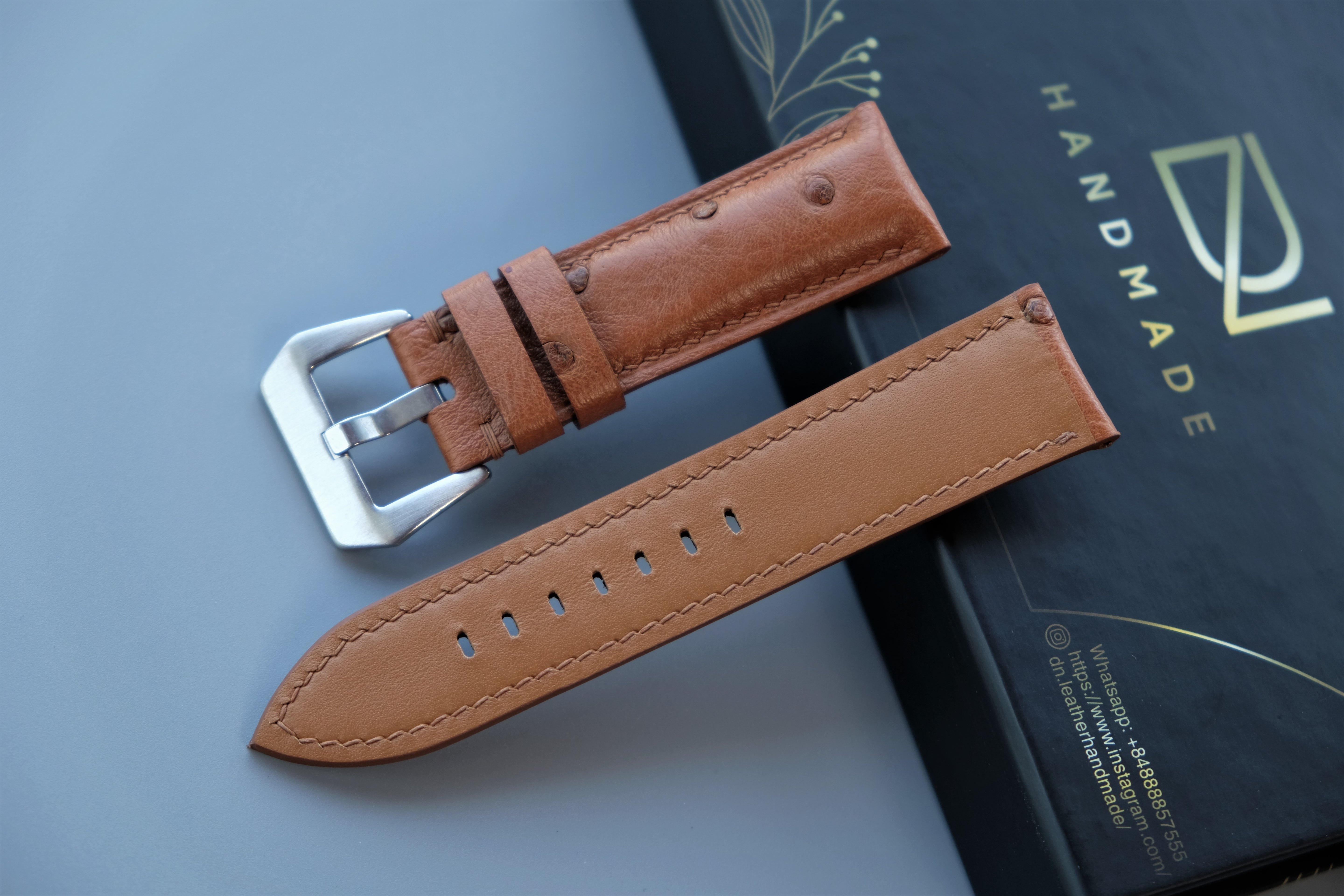 Light Brown Ostrich Leather Watch Strap For PANERAI