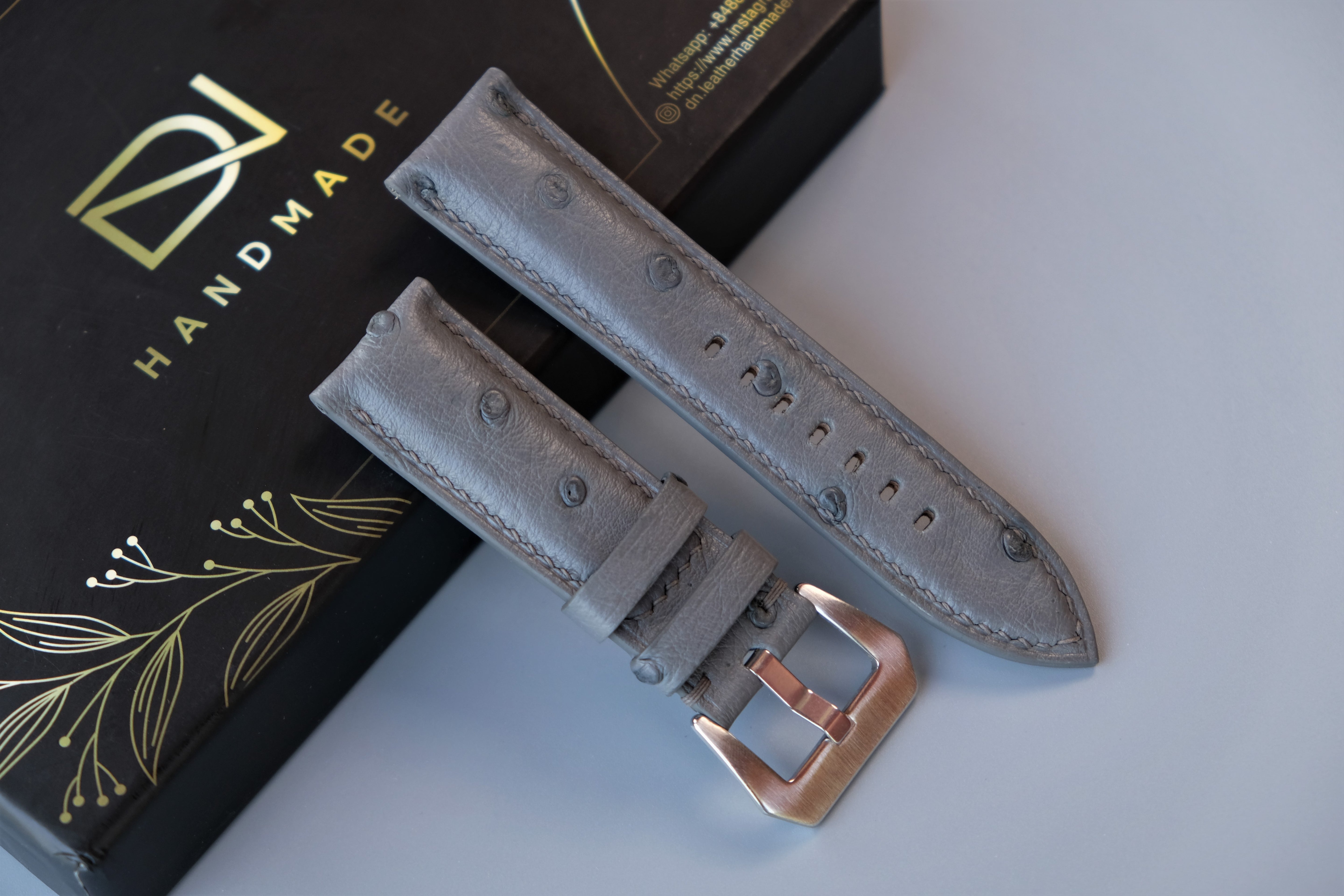 Gray Ostrich Leather Watch Strap For PANERAI
