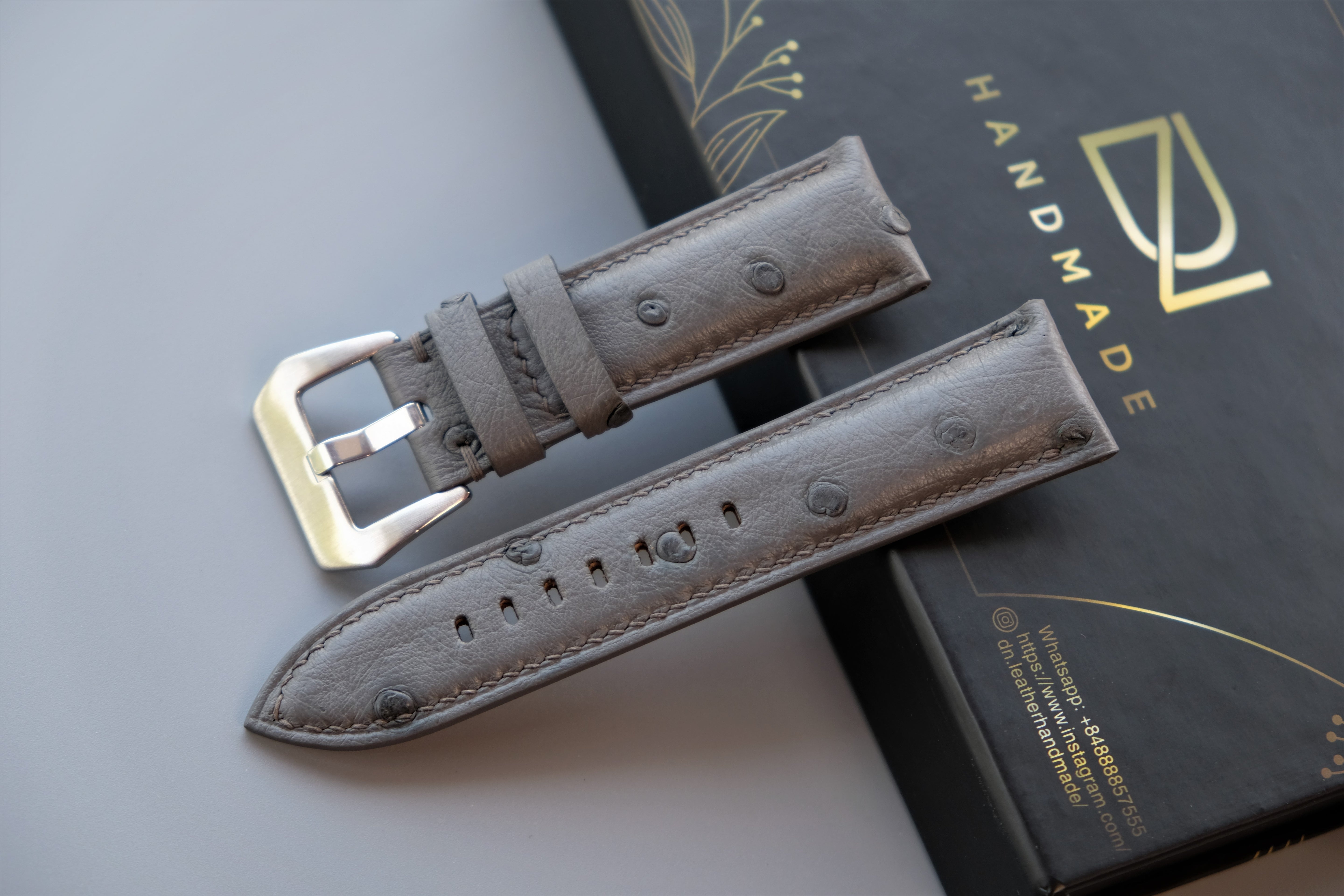 Gray Ostrich Leather Watch Strap For PANERAI