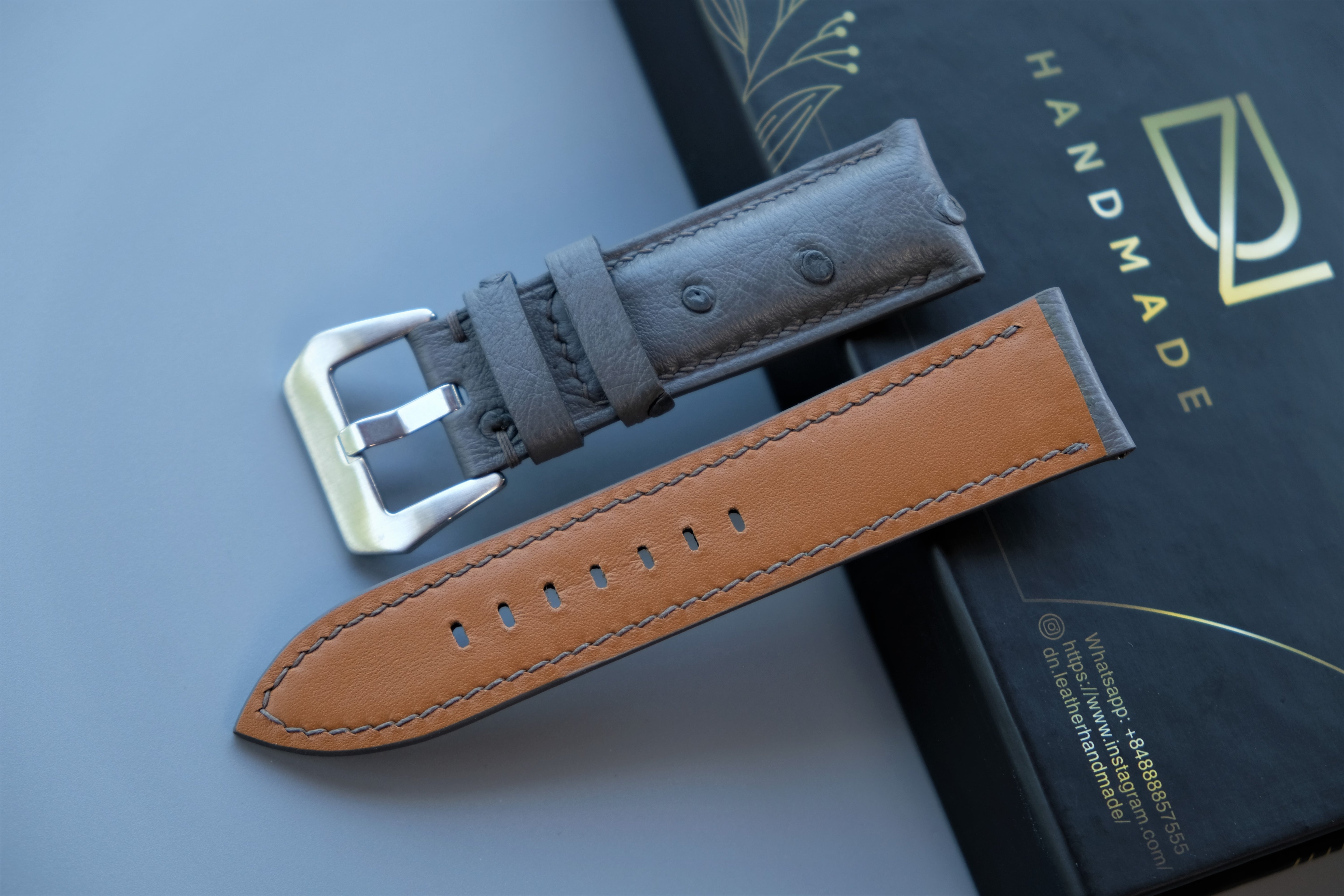 Gray Ostrich Leather Watch Strap For PANERAI