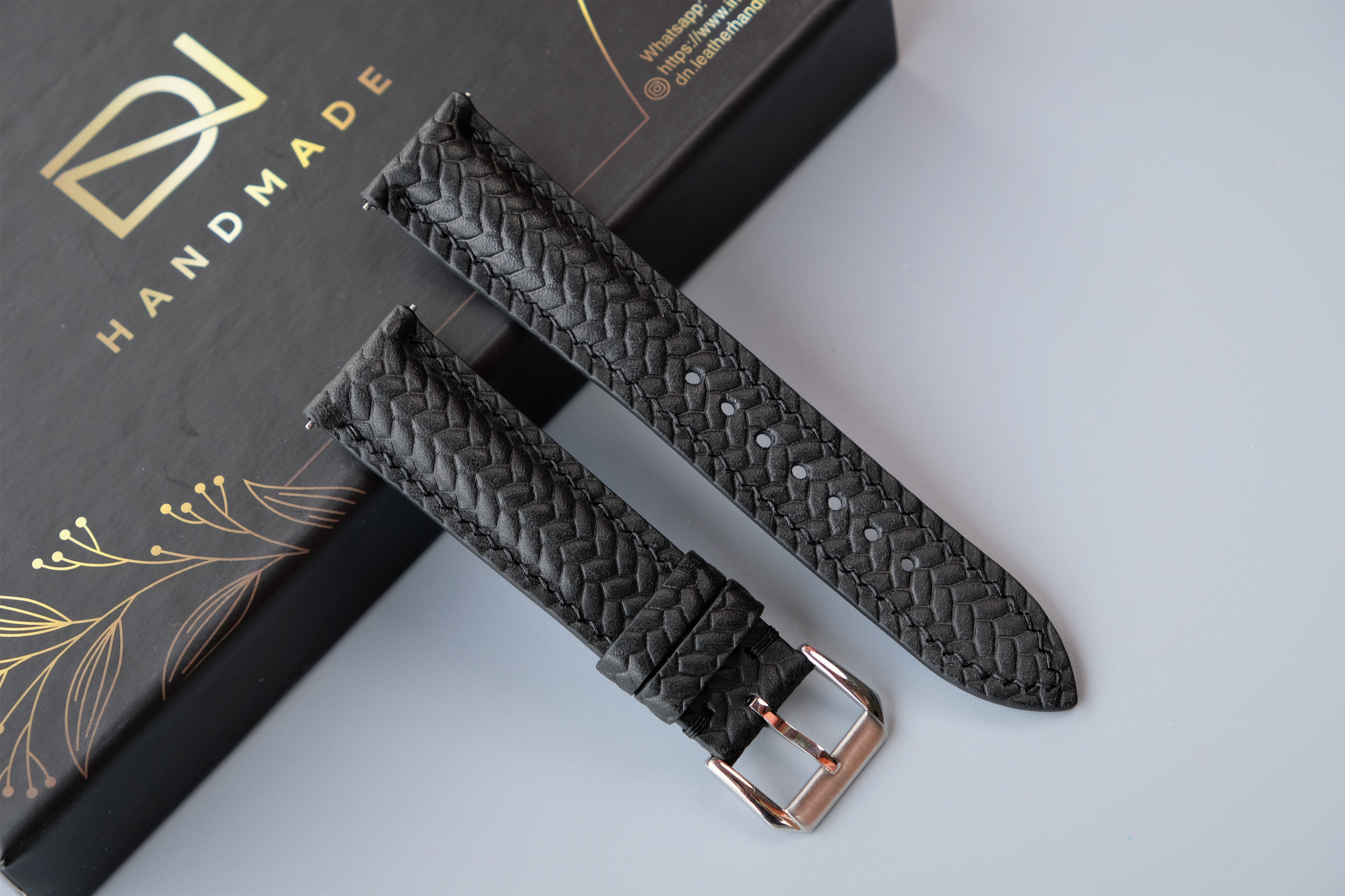 Black Maya Leather Watch Strap – Custom Sizes 10mm to 26mm