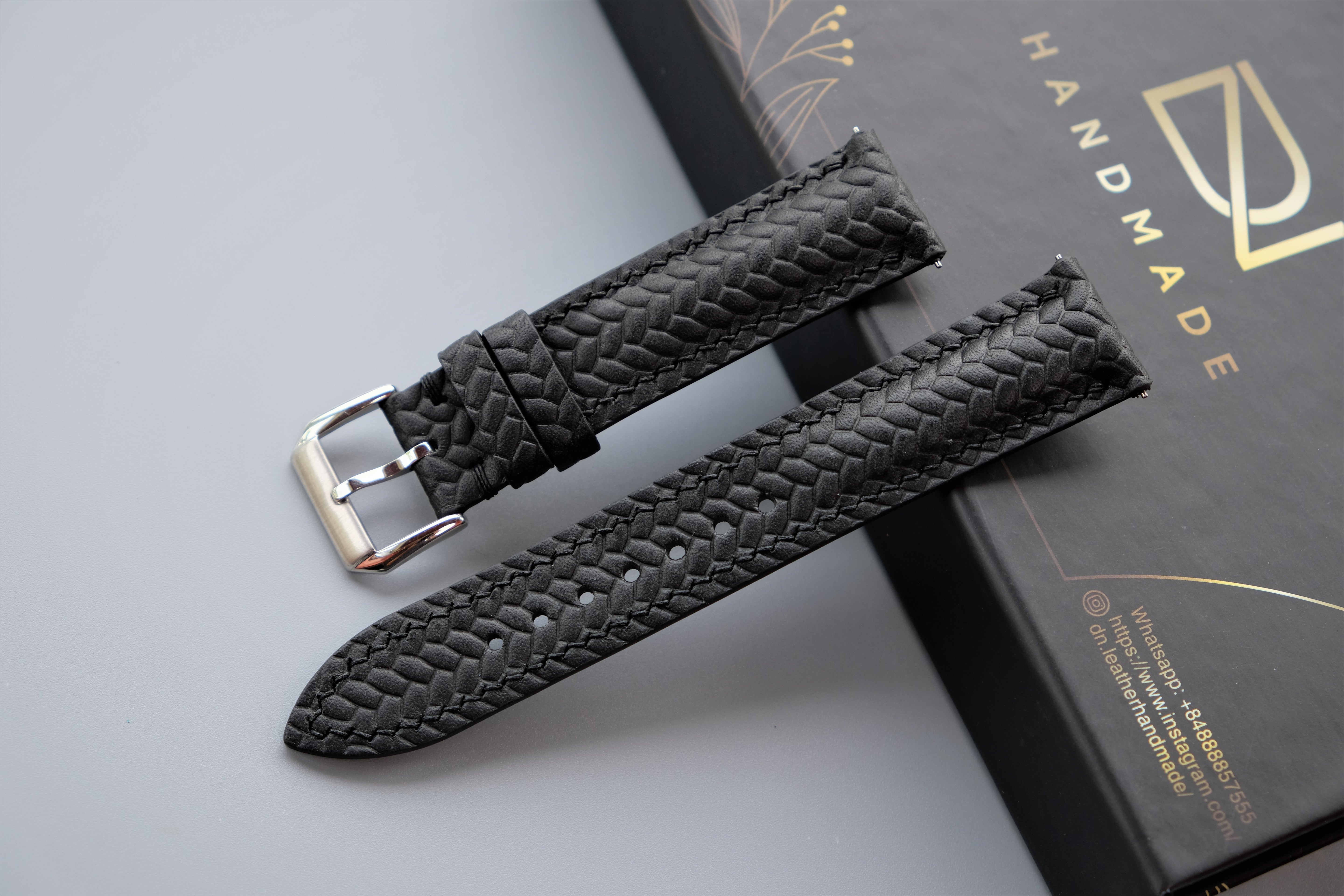Black Maya Leather Watch Strap – Custom Sizes 10mm to 26mm