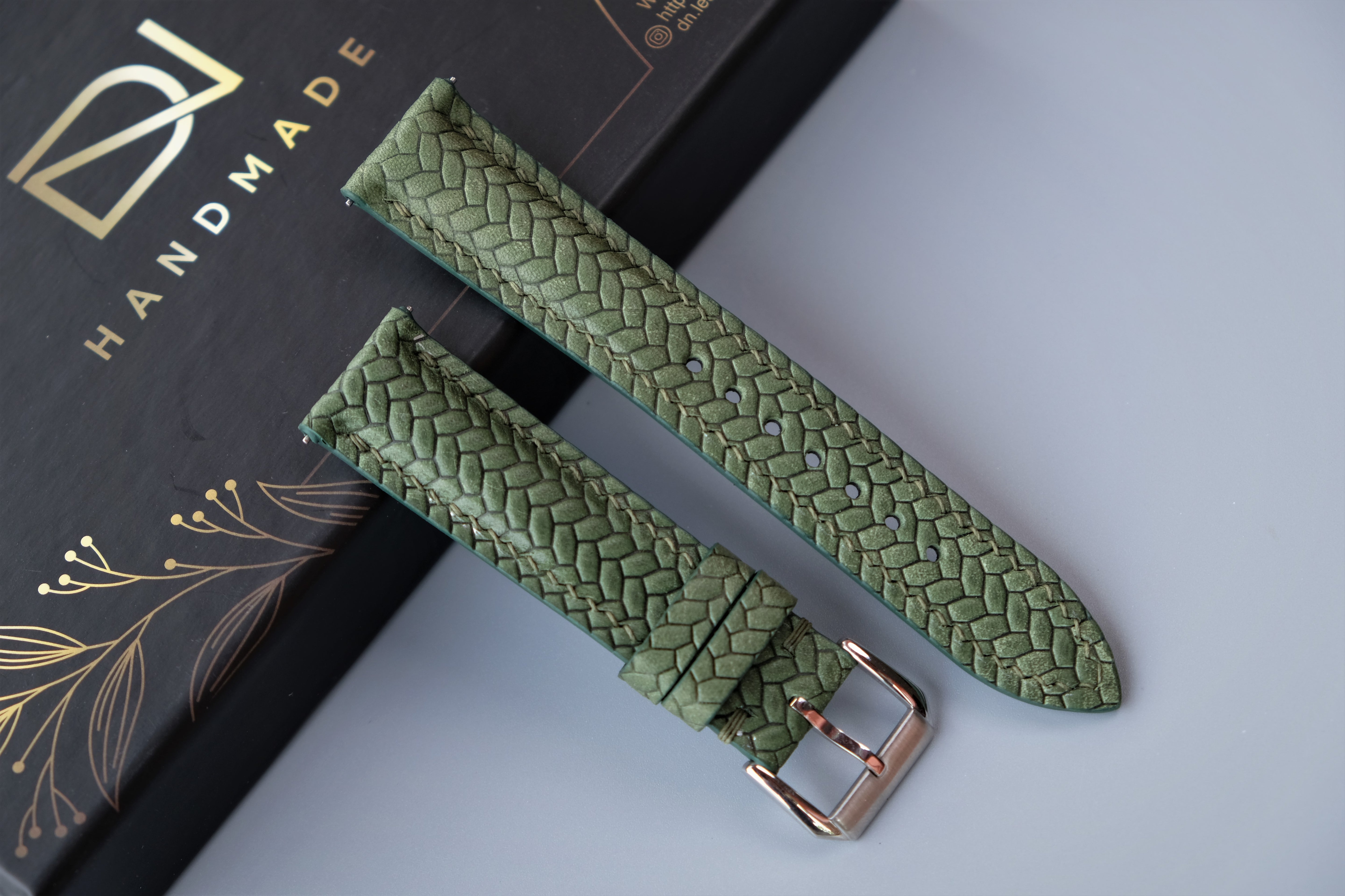 Olive Green Maya Leather Watch Strap – Custom Sizes 10mm to 26mm