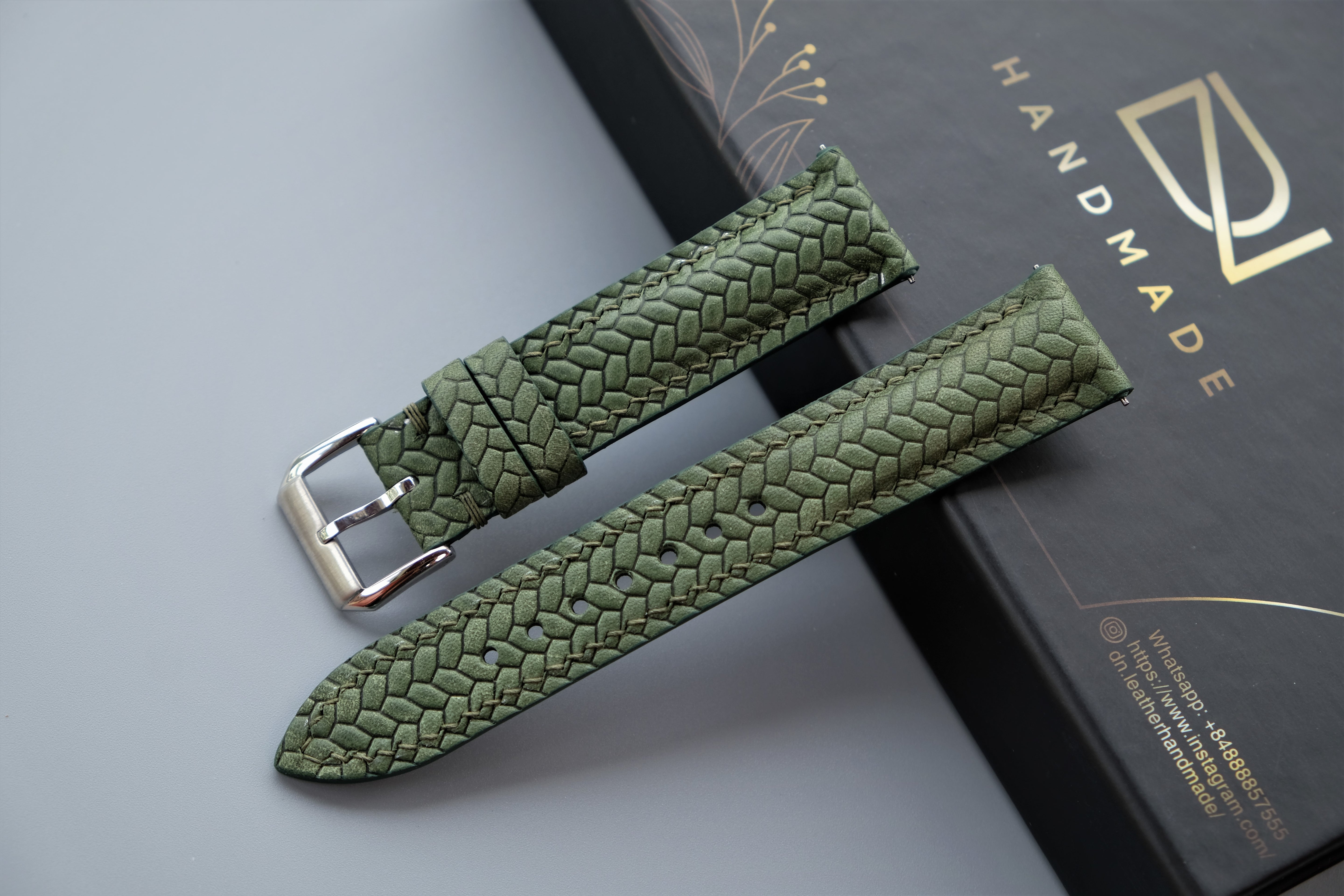 Olive Green Maya Leather Watch Strap – Custom Sizes 10mm to 26mm