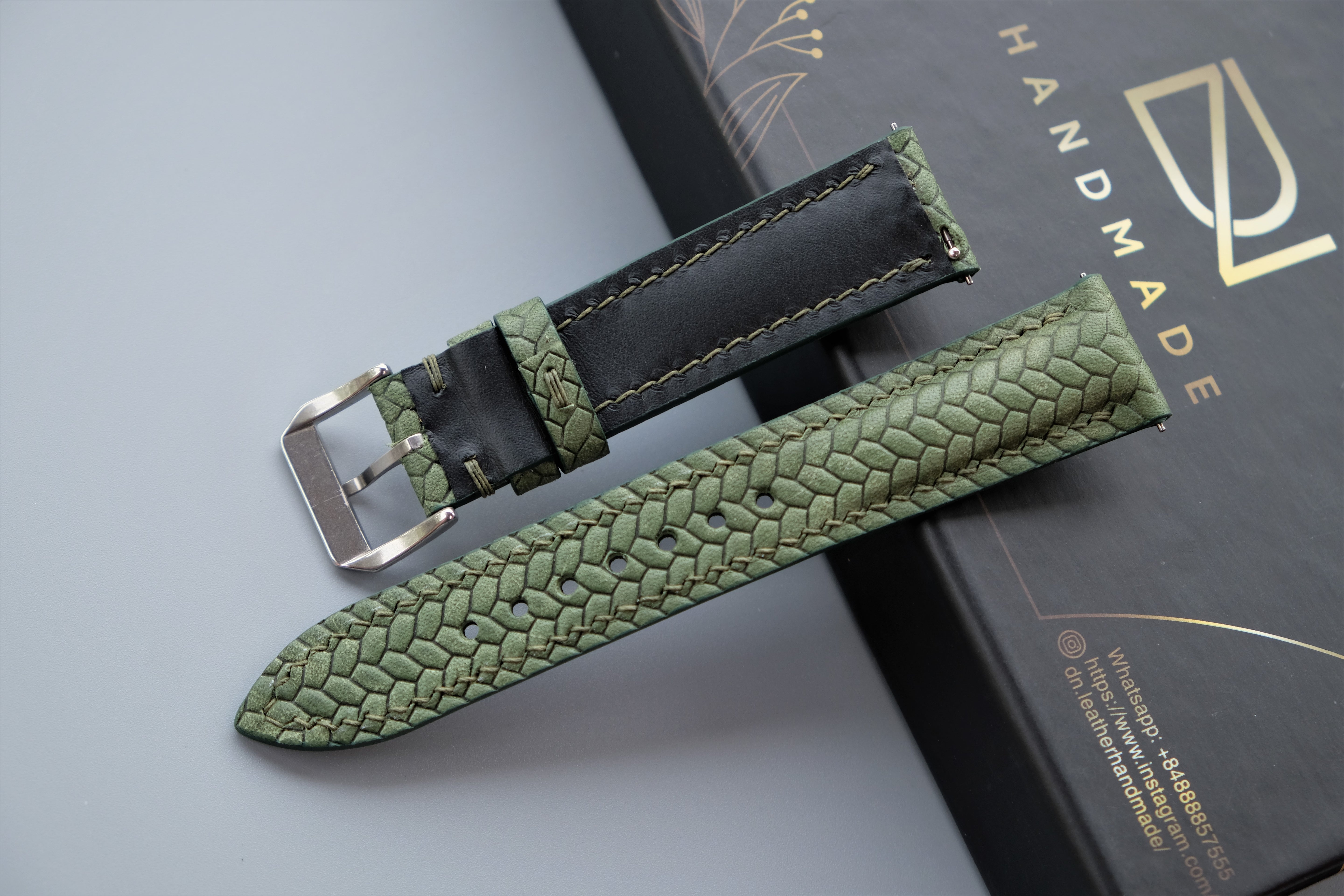 Olive Green Maya Leather Watch Strap – Custom Sizes 10mm to 26mm