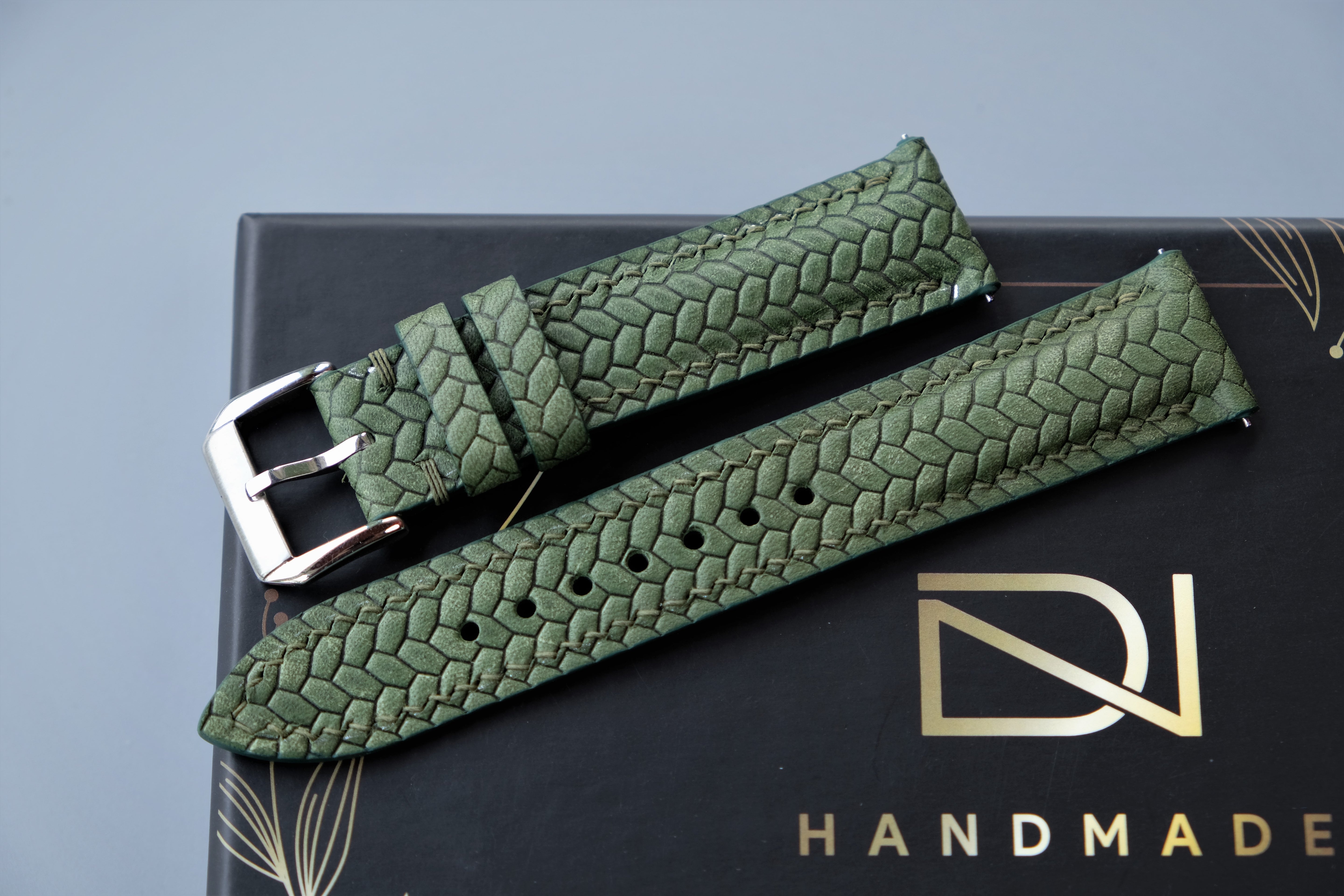 Olive Green Maya Leather Watch Strap – Custom Sizes 10mm to 26mm
