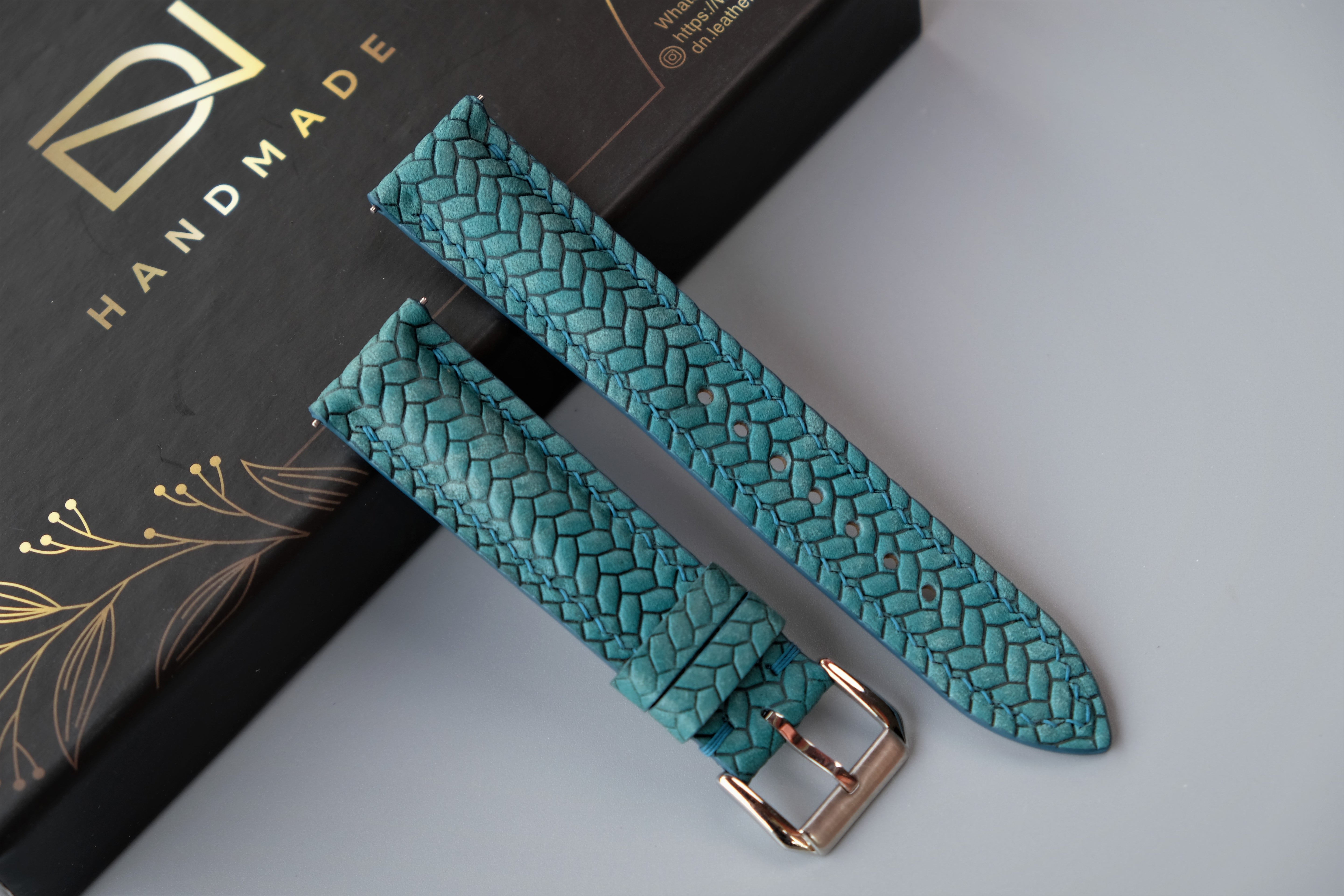 Turquoise Maya Leather Watch Strap – Custom Sizes 10mm to 26mm